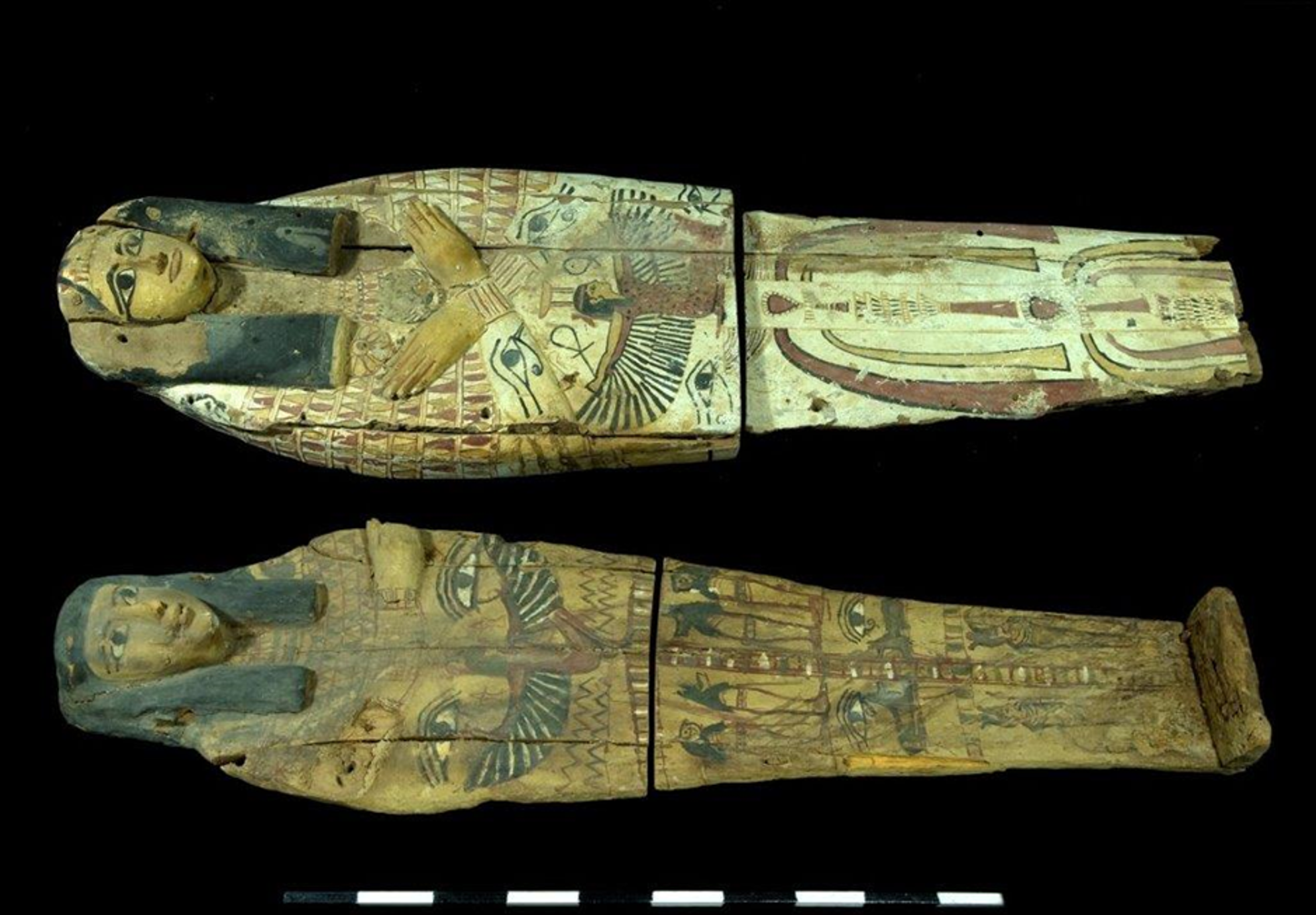 Two Egyptian sarcophagi lids – seized in the antiquities market and returned to Egypt.