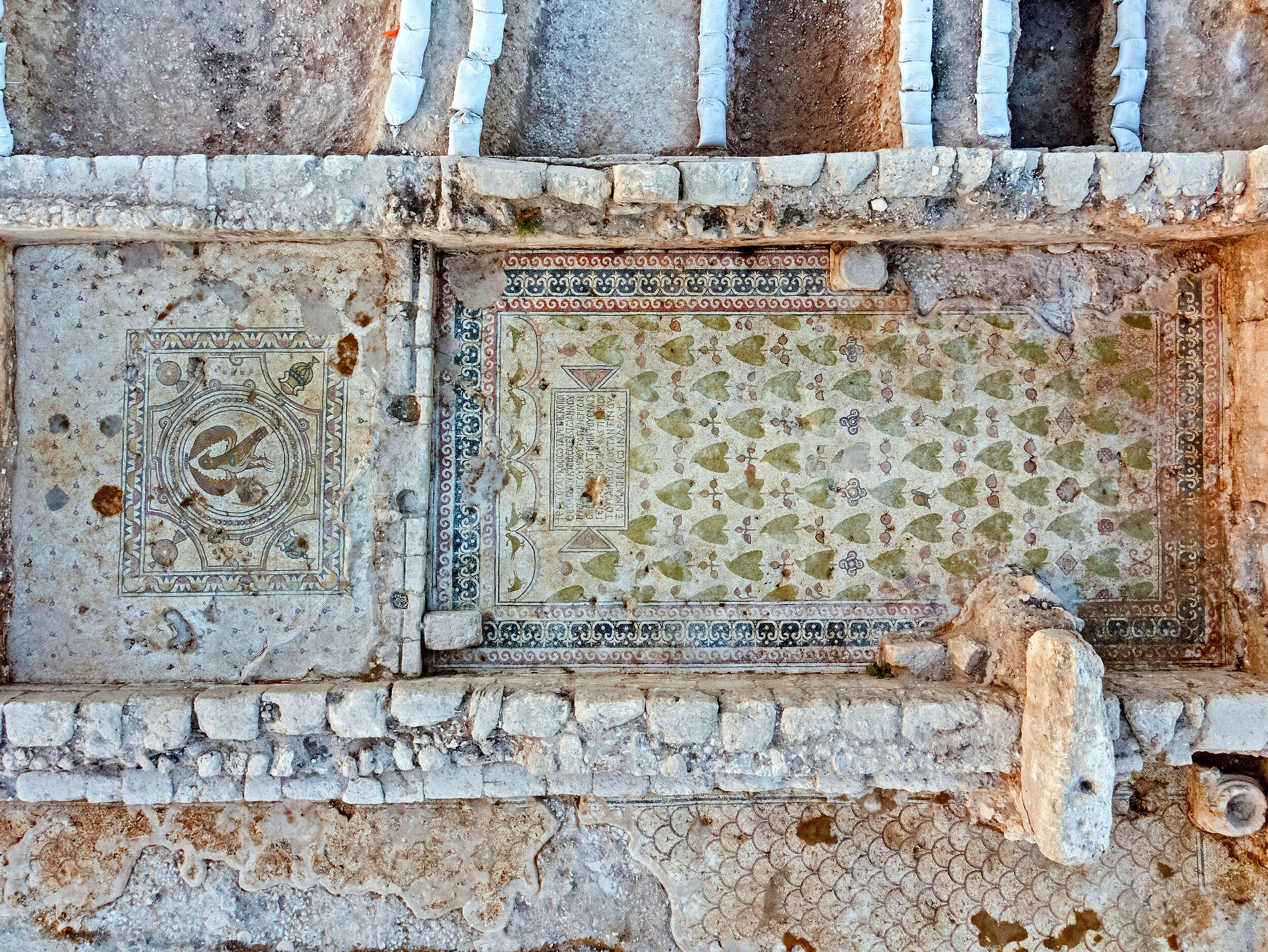 Mosaics uncovered on the church floor.