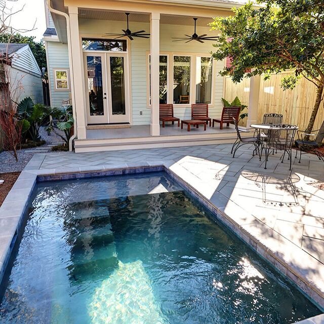 Who says you can&rsquo;t have a pool in a small space? All set for summer! #nola #upown #cocktailpool #landscape #outdoorliving #suncustomlandscapes