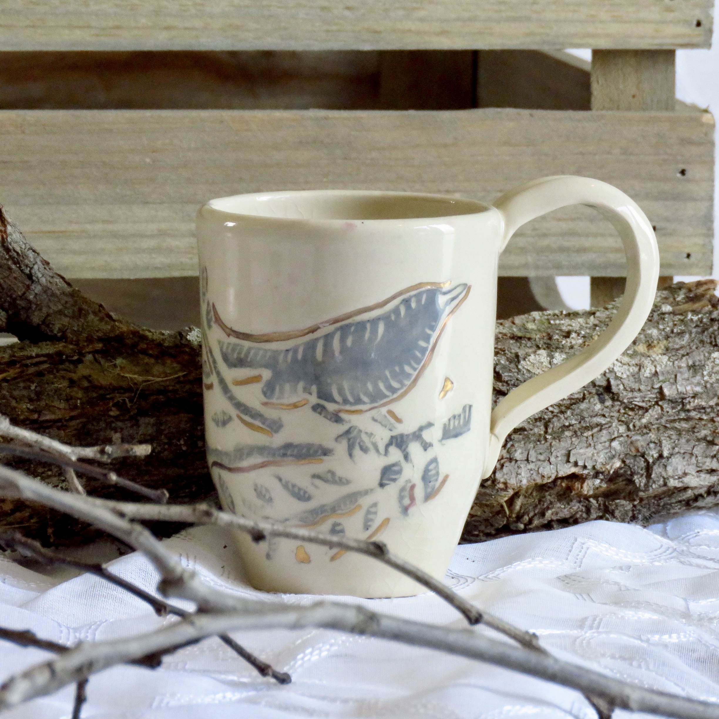 handmade ceramic bird mug