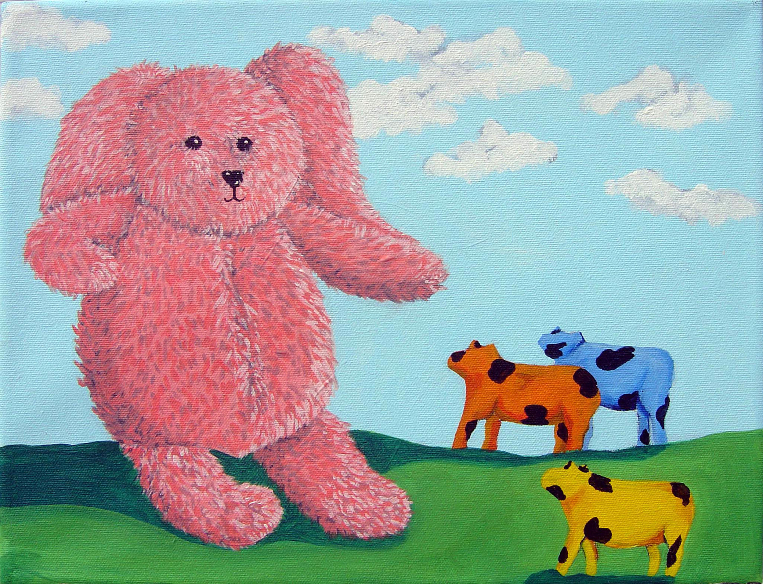 cows and giant bunny