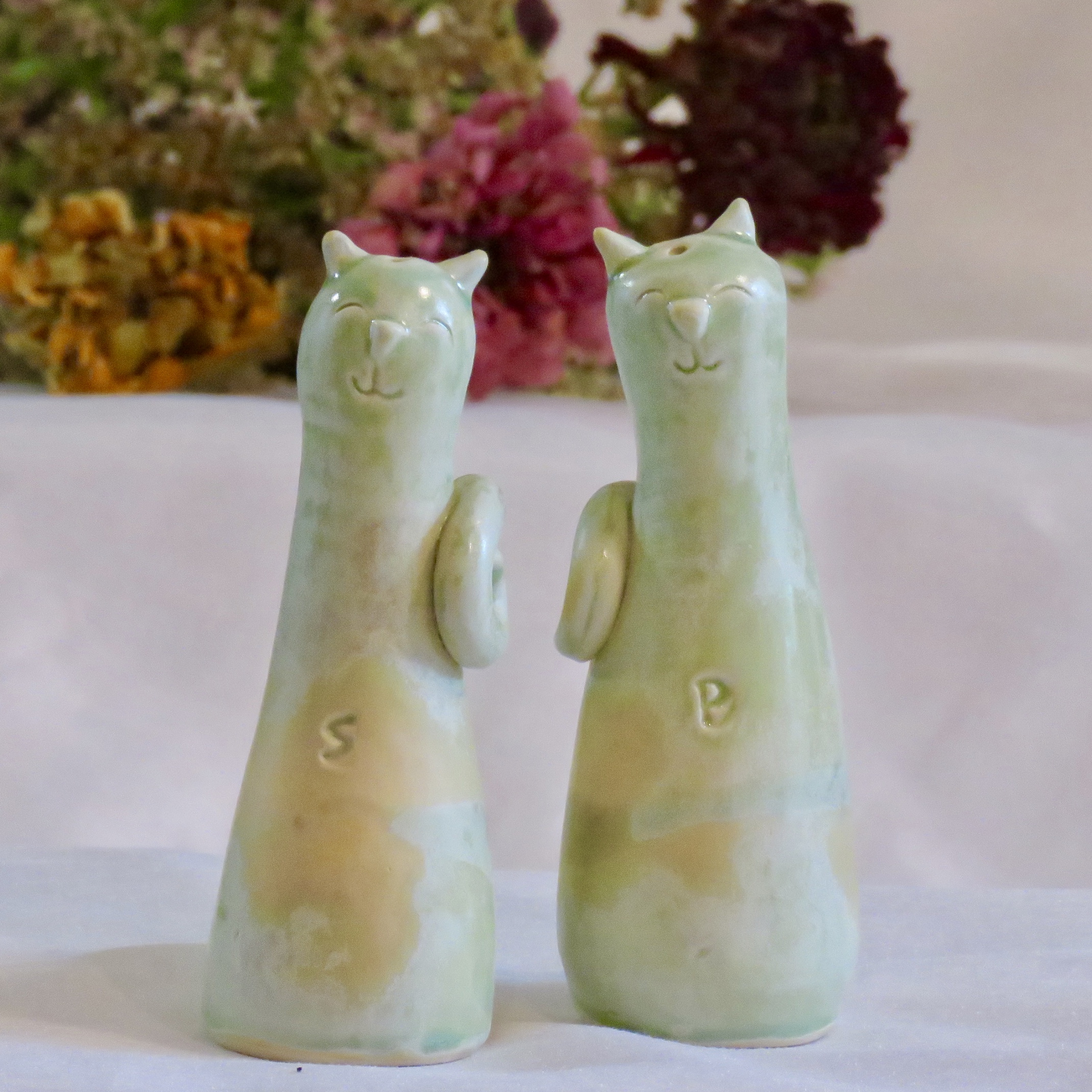Handmade Ceramic Cat Salt And Pepper Shakers Cat Lover Present