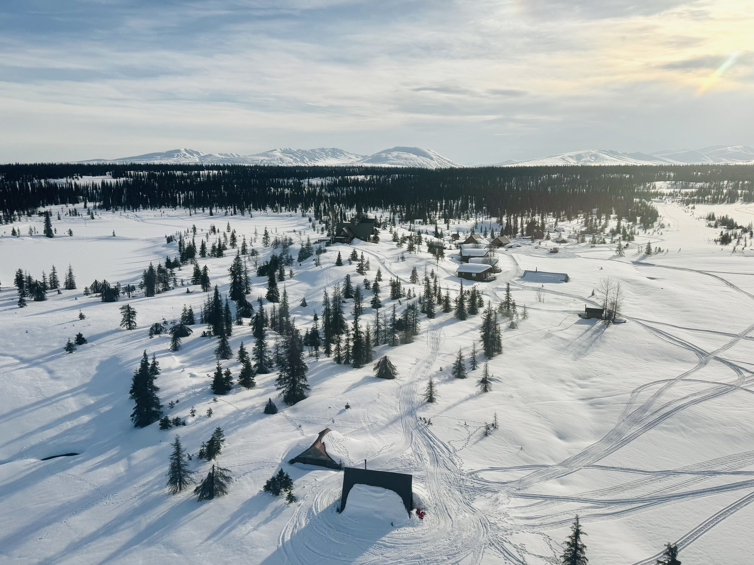 Winter mountain lodge in Alaska