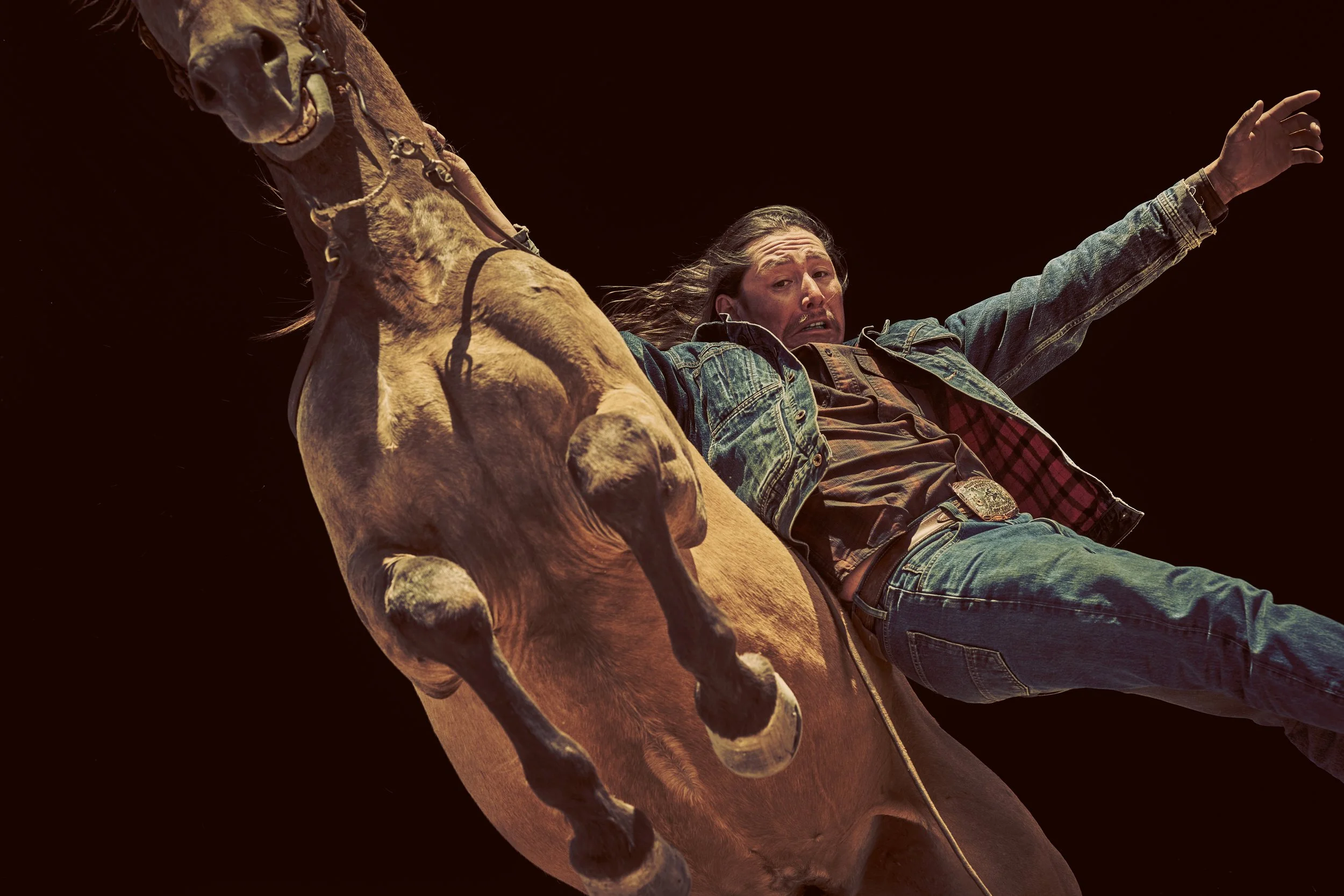 Stuntman falling off horse