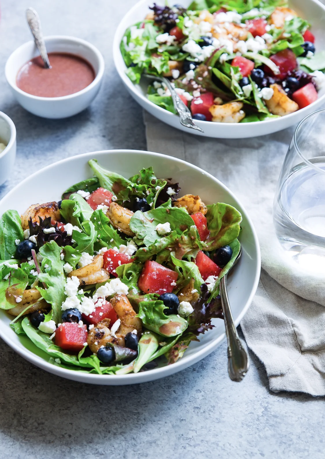Superfoods Salad with Grilled Shrimp & Strawberry Basil Vinaigrette