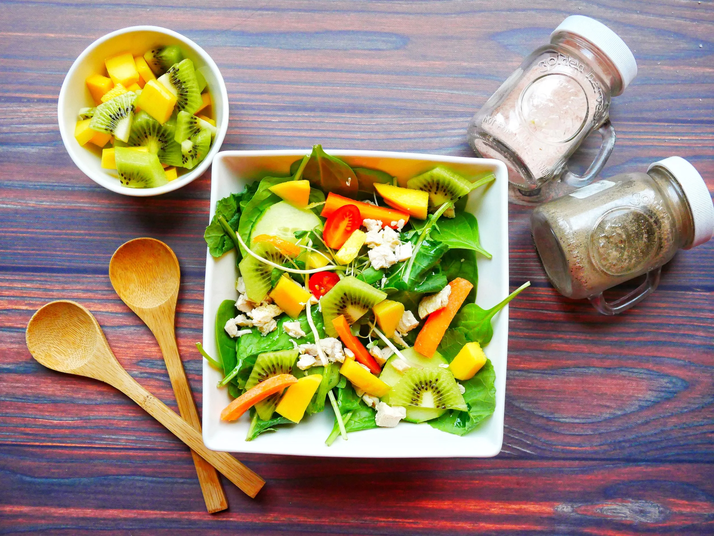 Mango Kiwi Chicken Salad with Light Herb Ranch Dressing 
