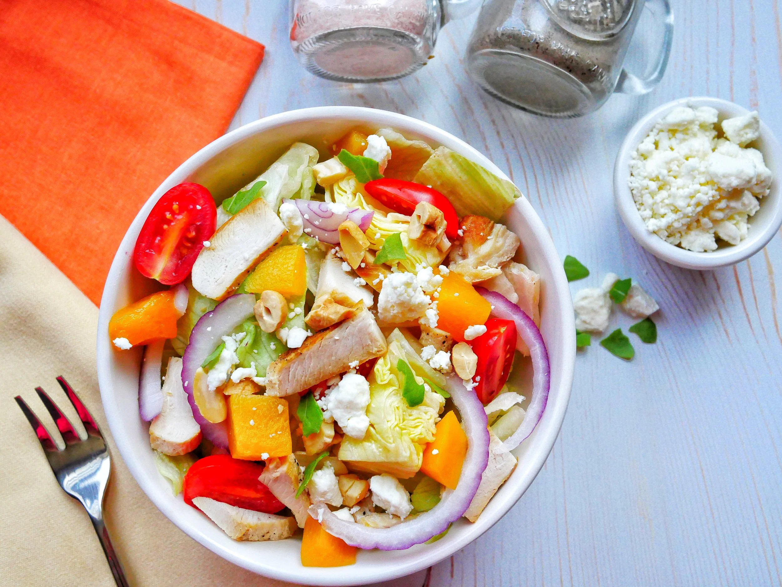 Grilled Chicken, Cashew, &amp; Mango Summer Salad with Lemon Honey Mustard Dressing