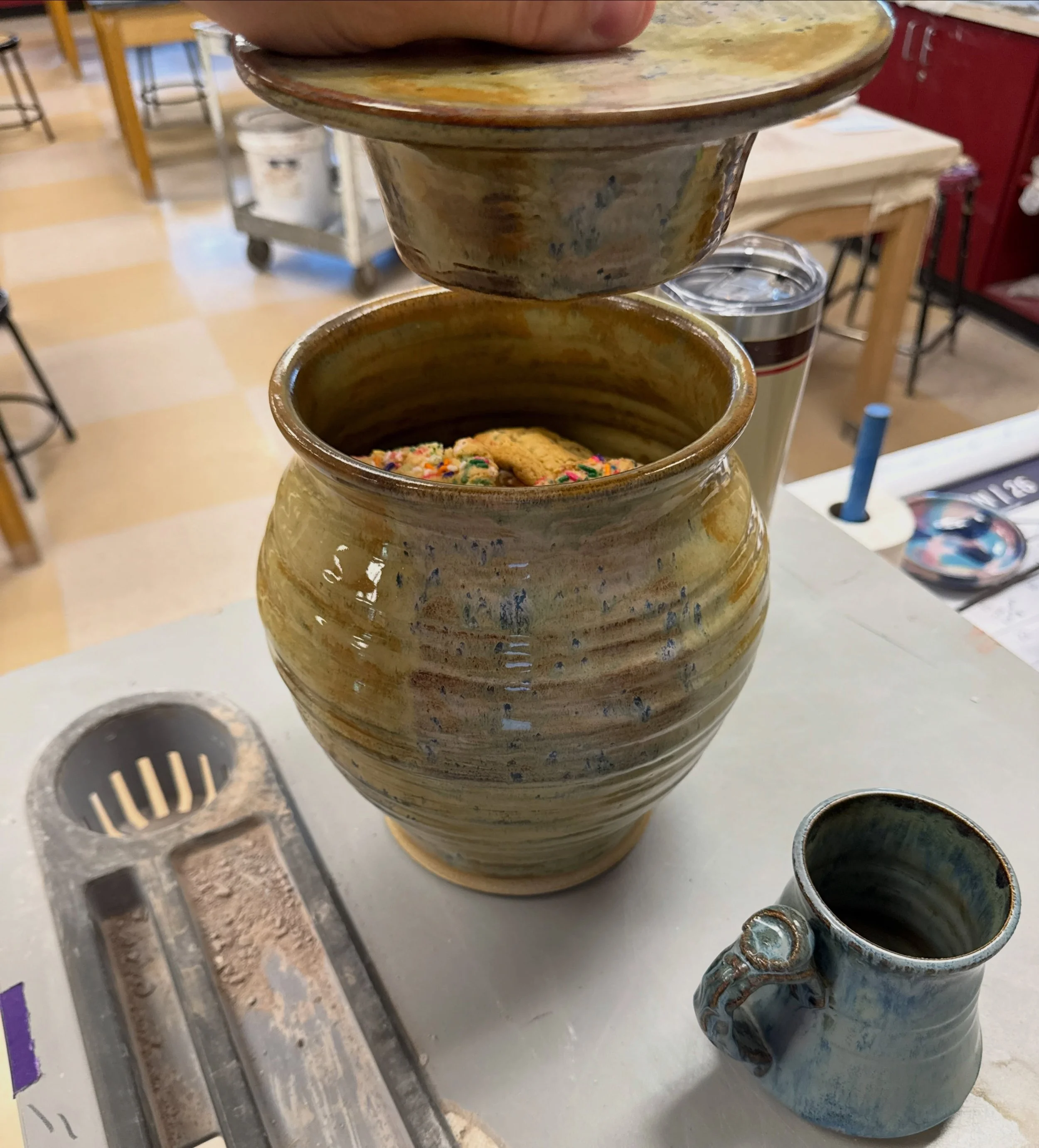 Jars must be filled; cookies are the optimal choice. 

#handmadepottery #cookiejar #homemadecookies