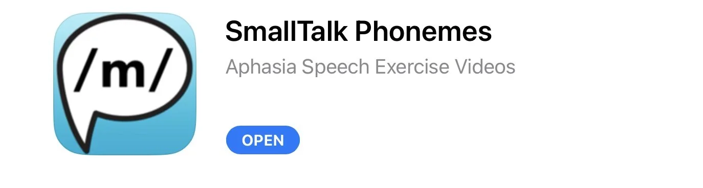 A screenshot of an application for use on iPads or iPhones, called SmallTalk Phonemes, for parents or Speech Language Pathologists to use with their child working on Speech Therapy targets, motor planning speech delays, or speech sound delays