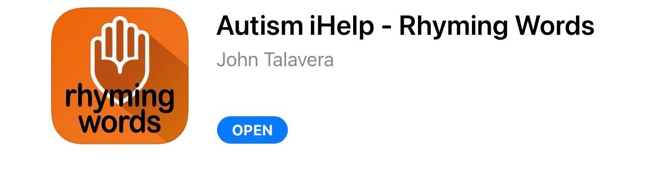 screenshot of an app for speech therapists and parents of children with speech delay, called Autism iHelp - Rhyming Words, targeting phonology and speech sound practice
