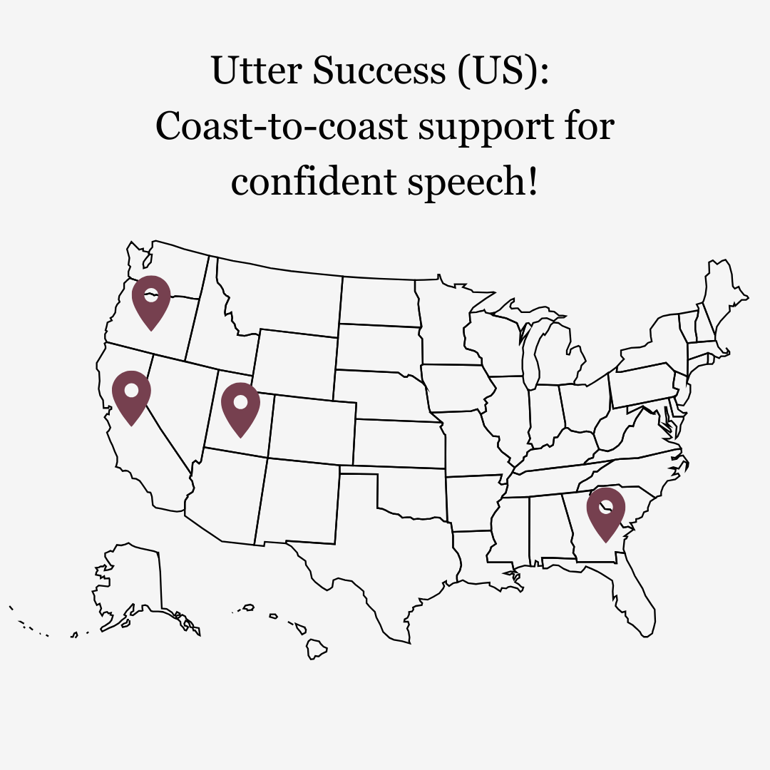Map of the United States representing Utter Success (US) providing speech therapy services coast to coast for children