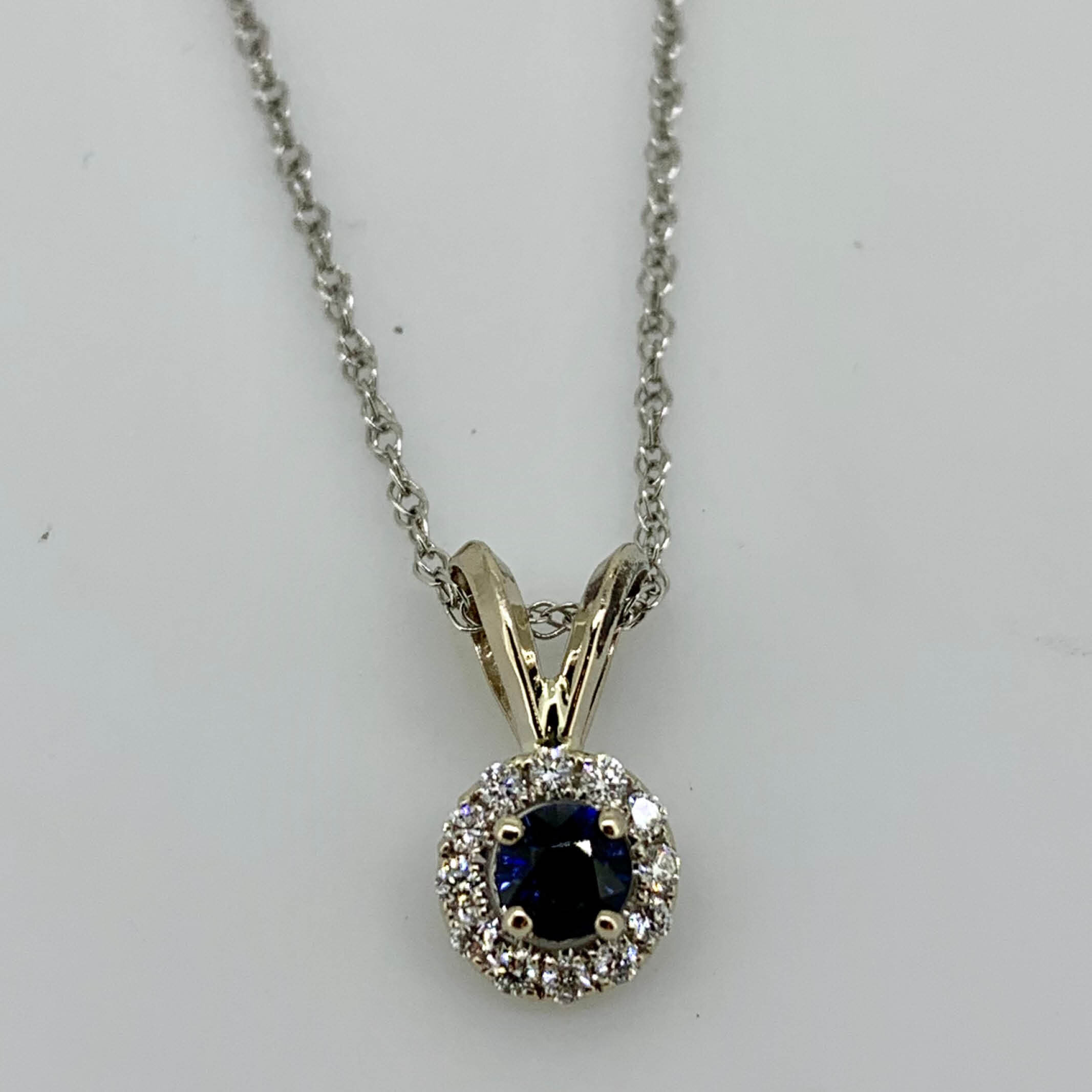 Sapphire and Diamond Halo Pendant