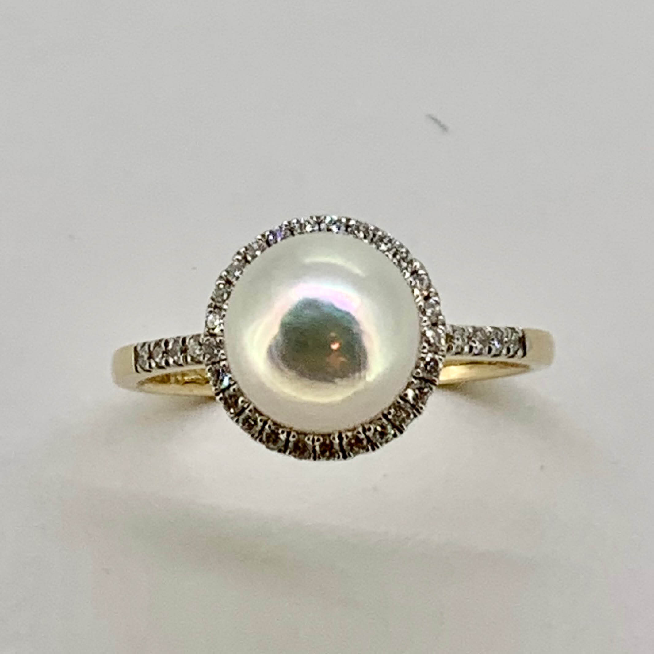 Akoya Pearl and Diamond Halo Ring