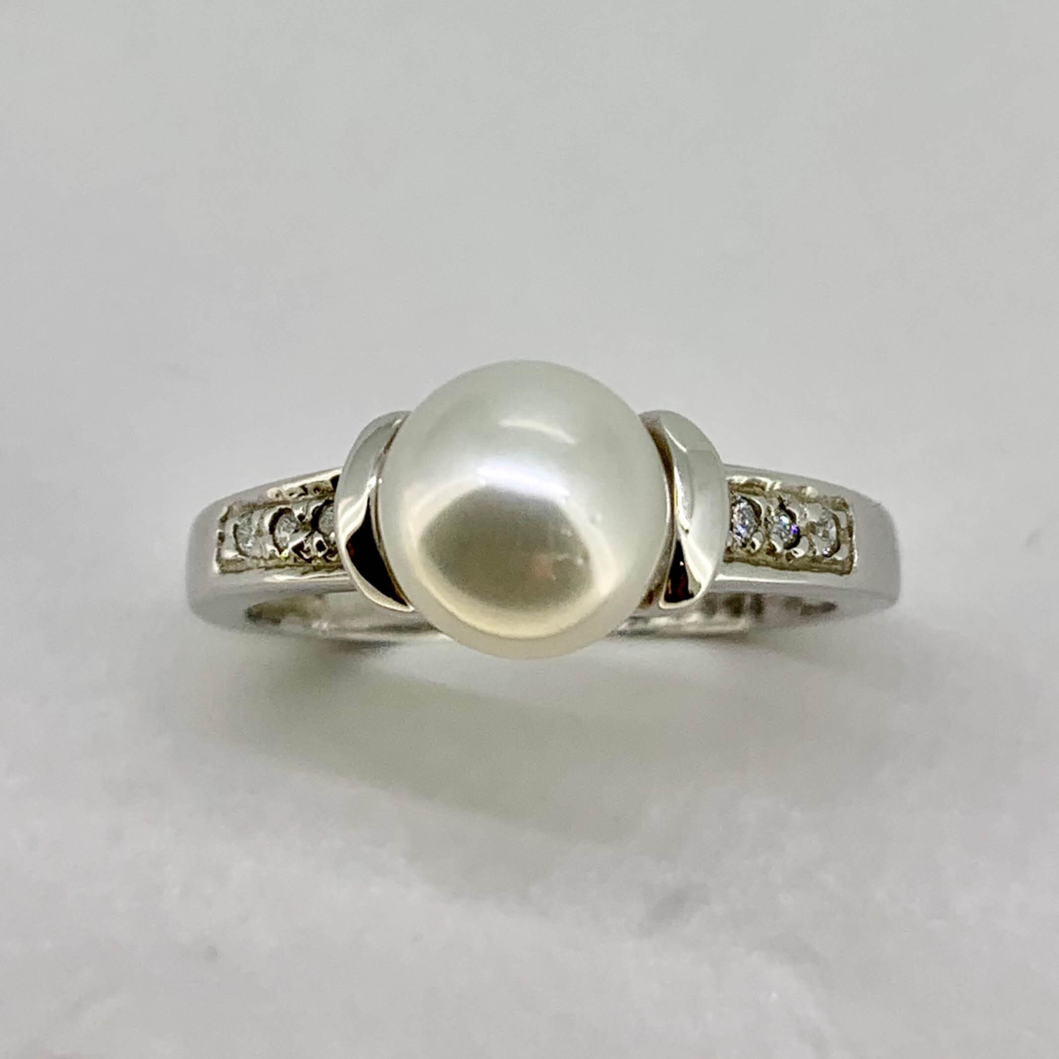 Akoya Pearl and Diamond Ring