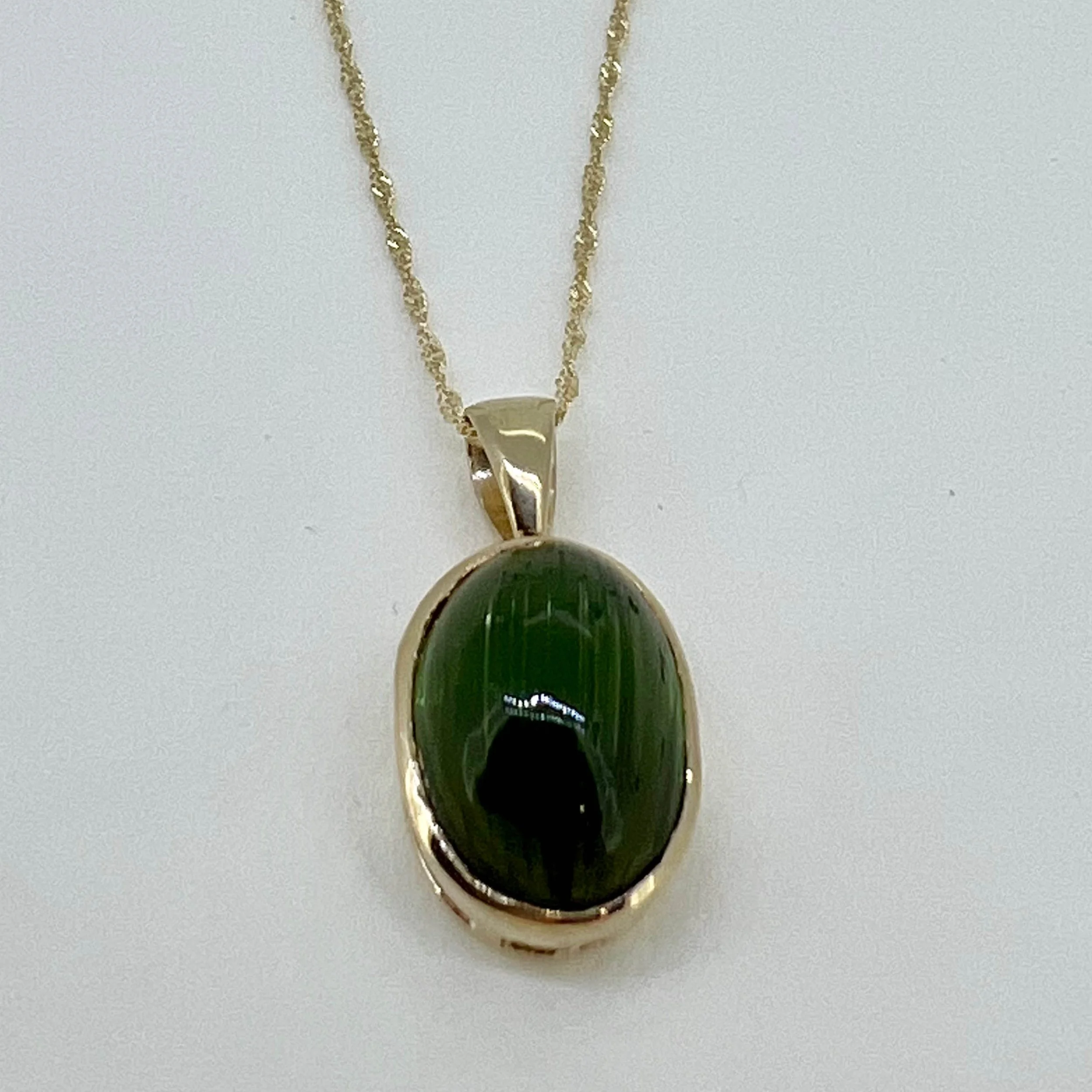 Green Tourmaline Cabochon Pendant — Leonard Jewelry