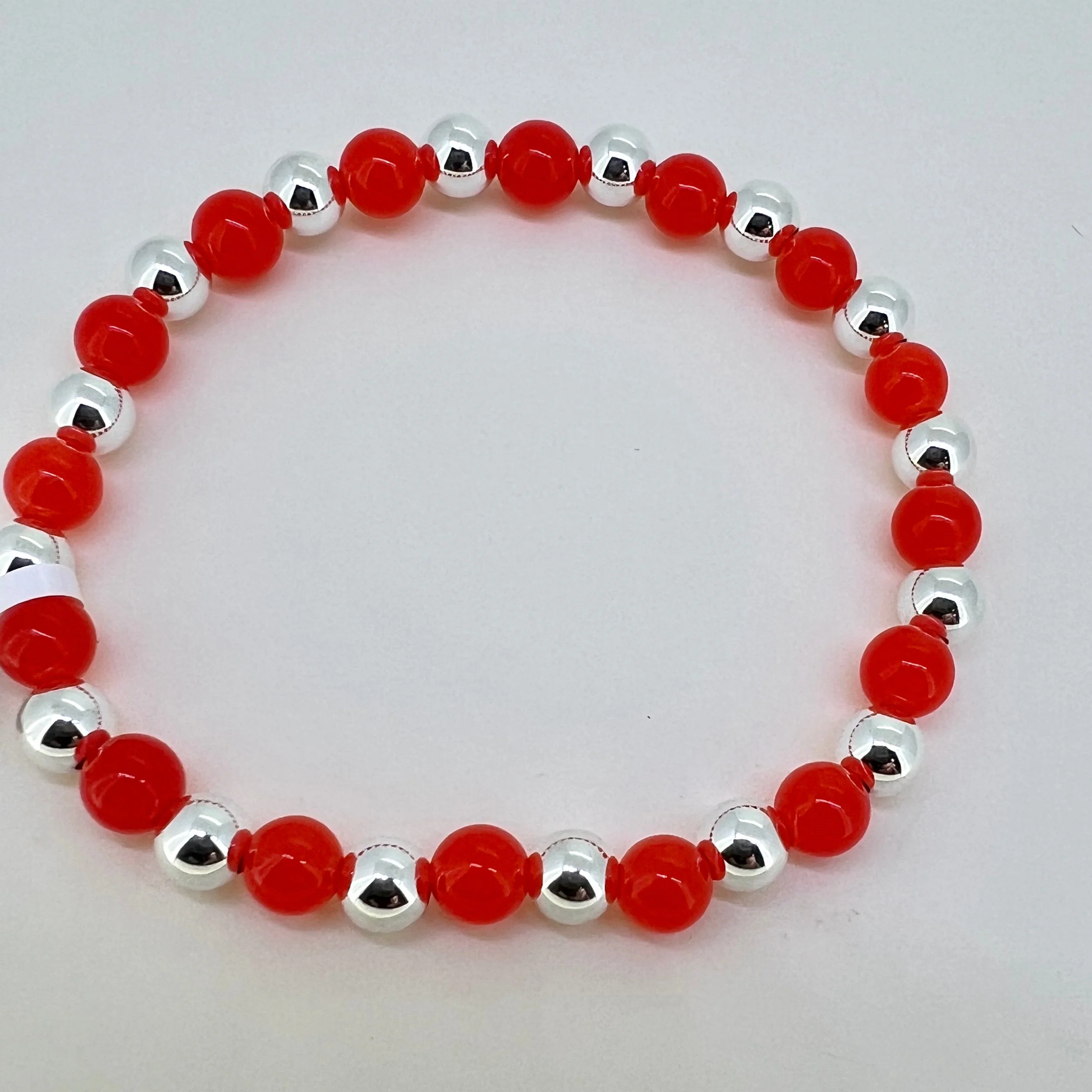 Orange Quartz and Silver Bead Bracelet