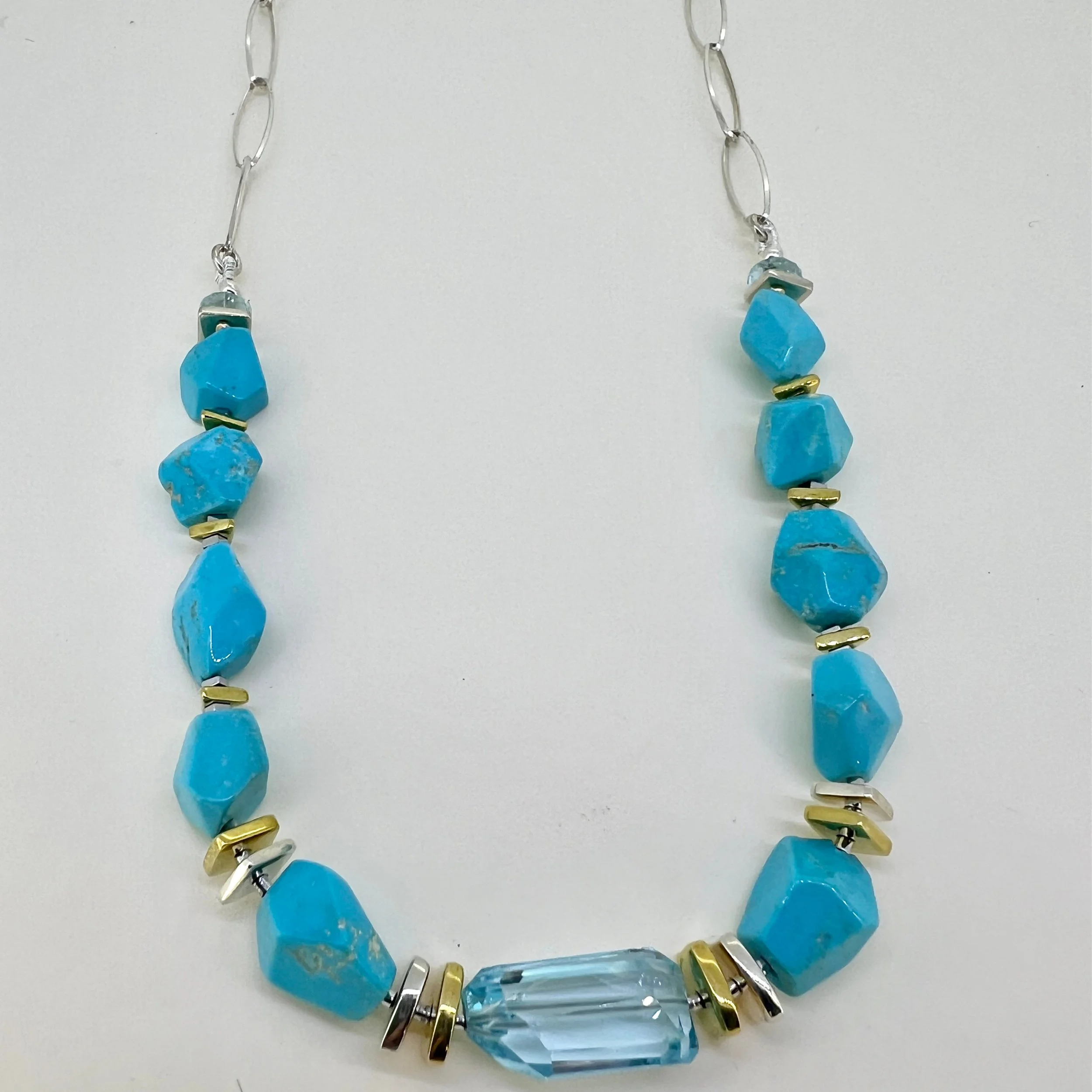 Freeform Turquoise and Blue Topaz Necklace