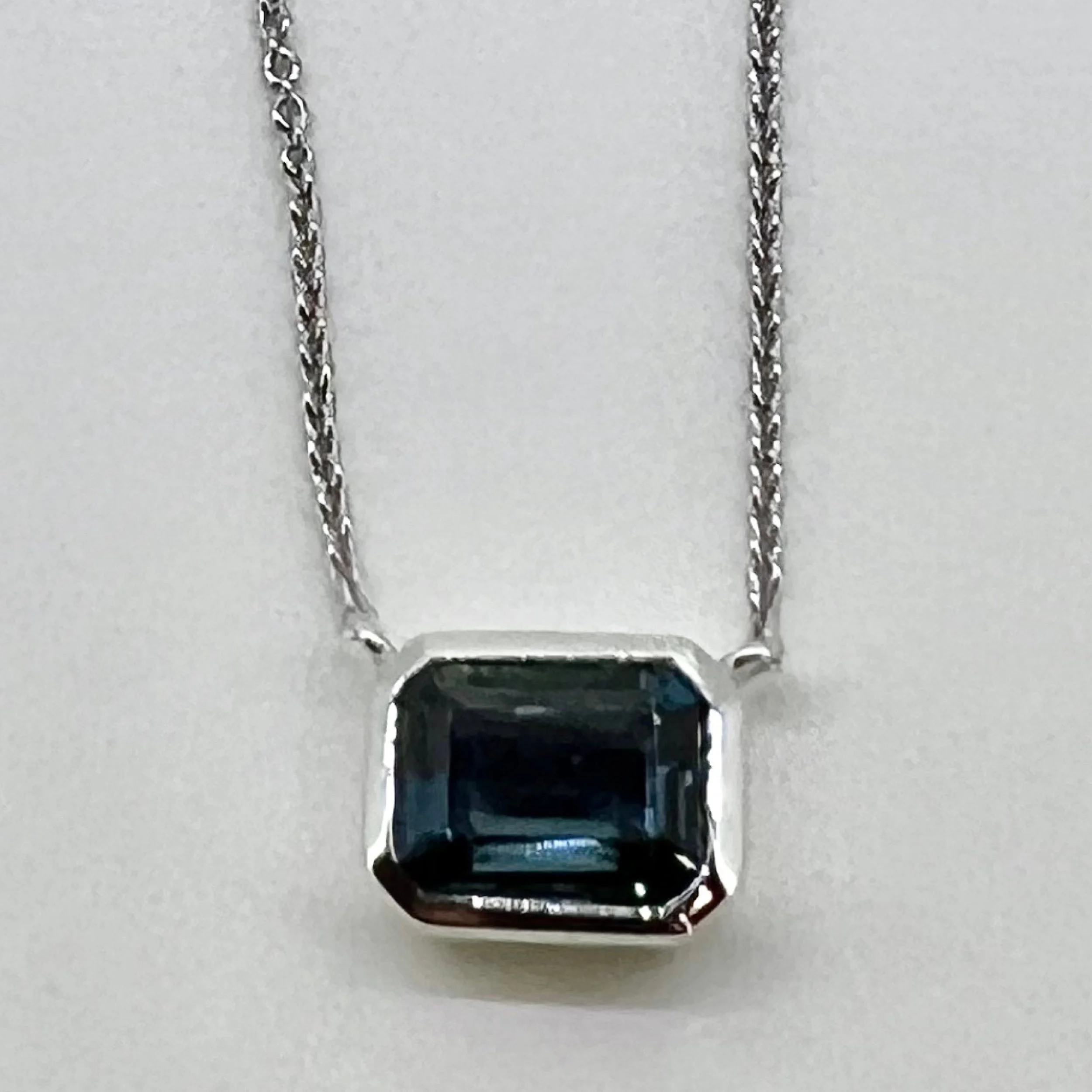 Blue Topaz Emerald Shape Pendant