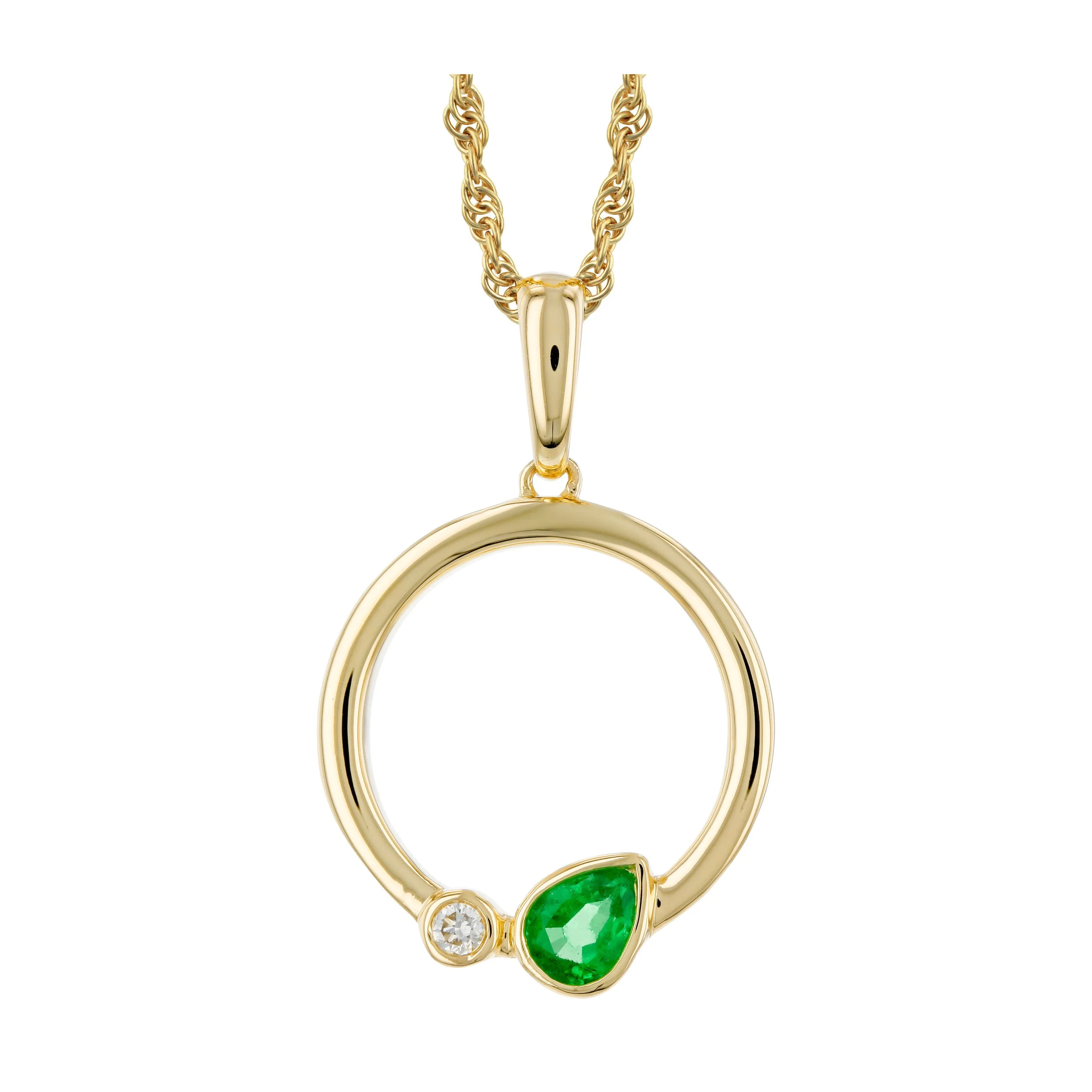 Emerald and Diamond Duo Circle Pendant