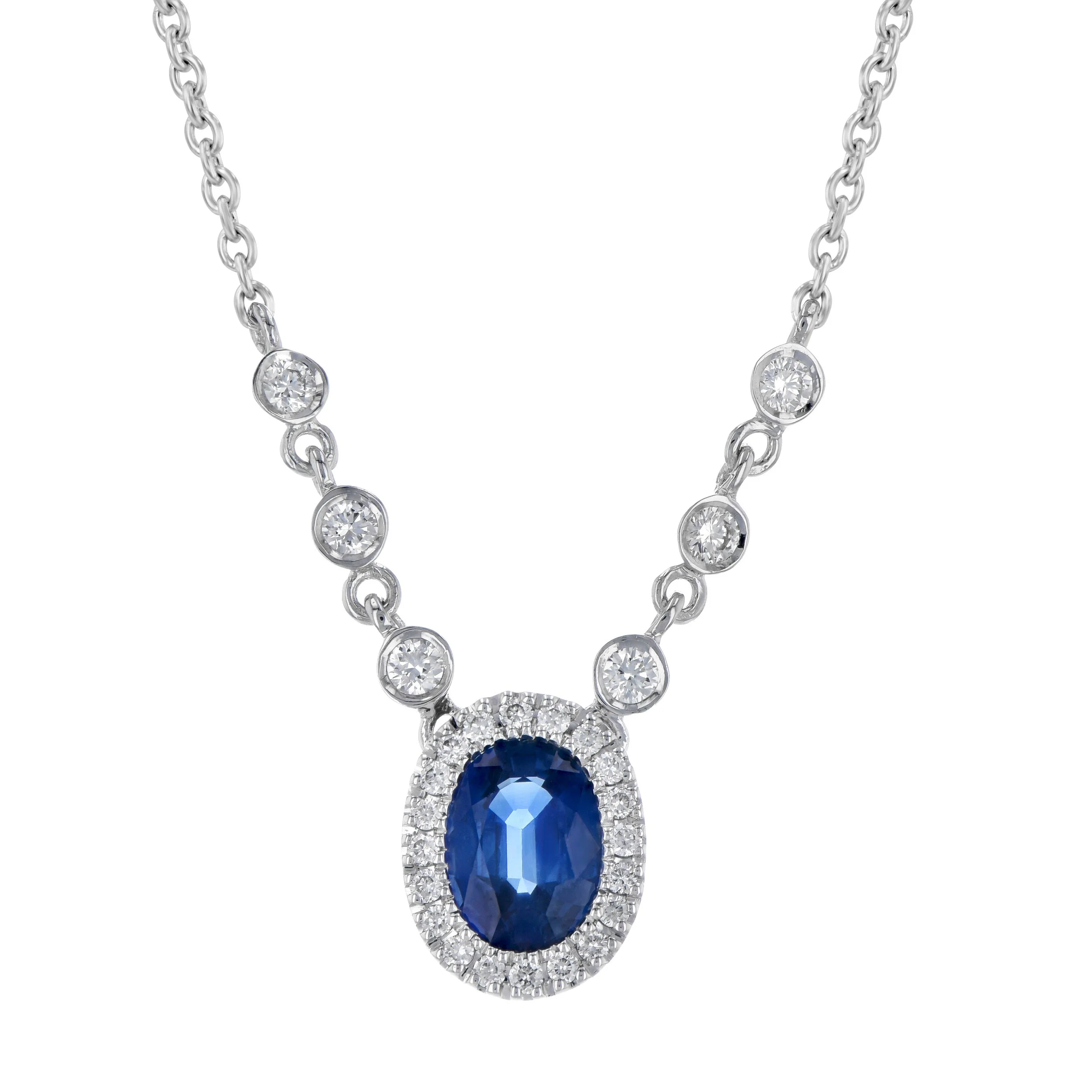 Blue Sapphire and Diamond Halo Pendant