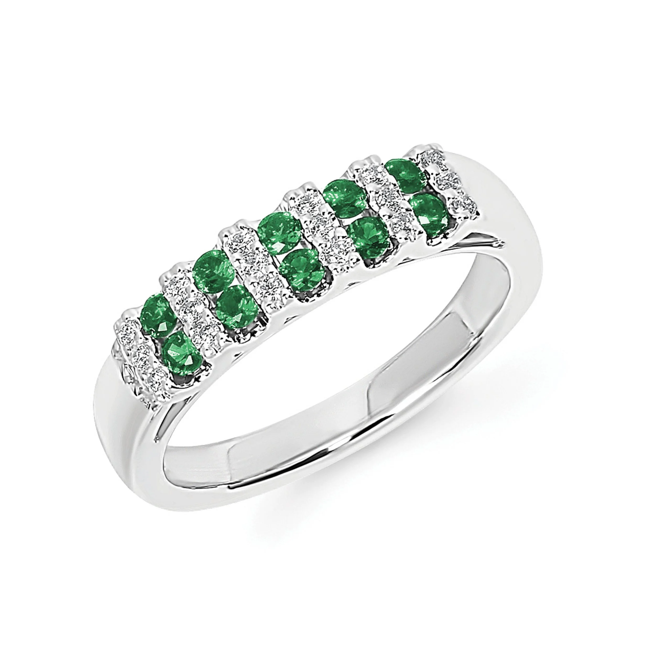 Emerald and Diamond Double Row Ring