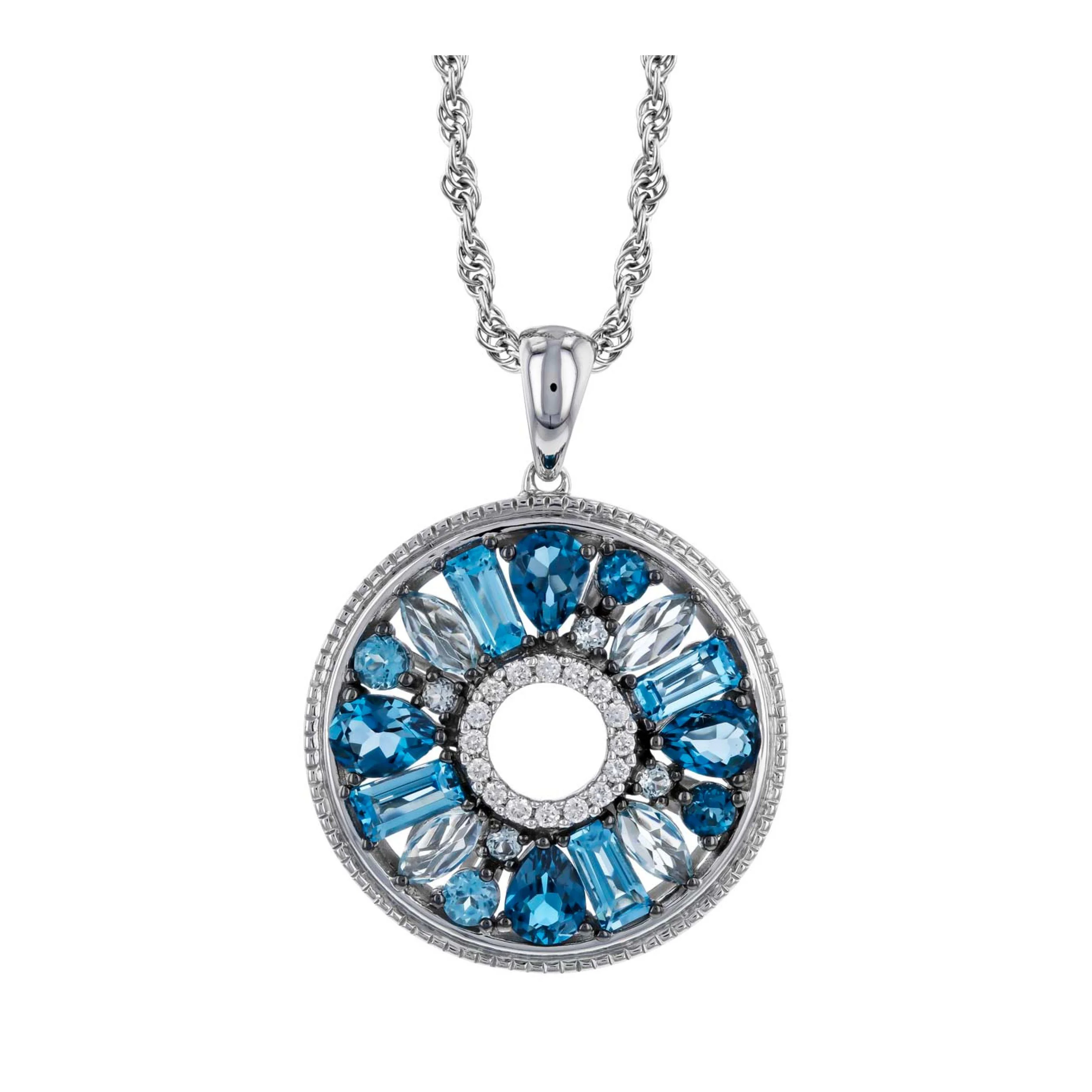 Blue Topaz and Diamond Circle Pendant
