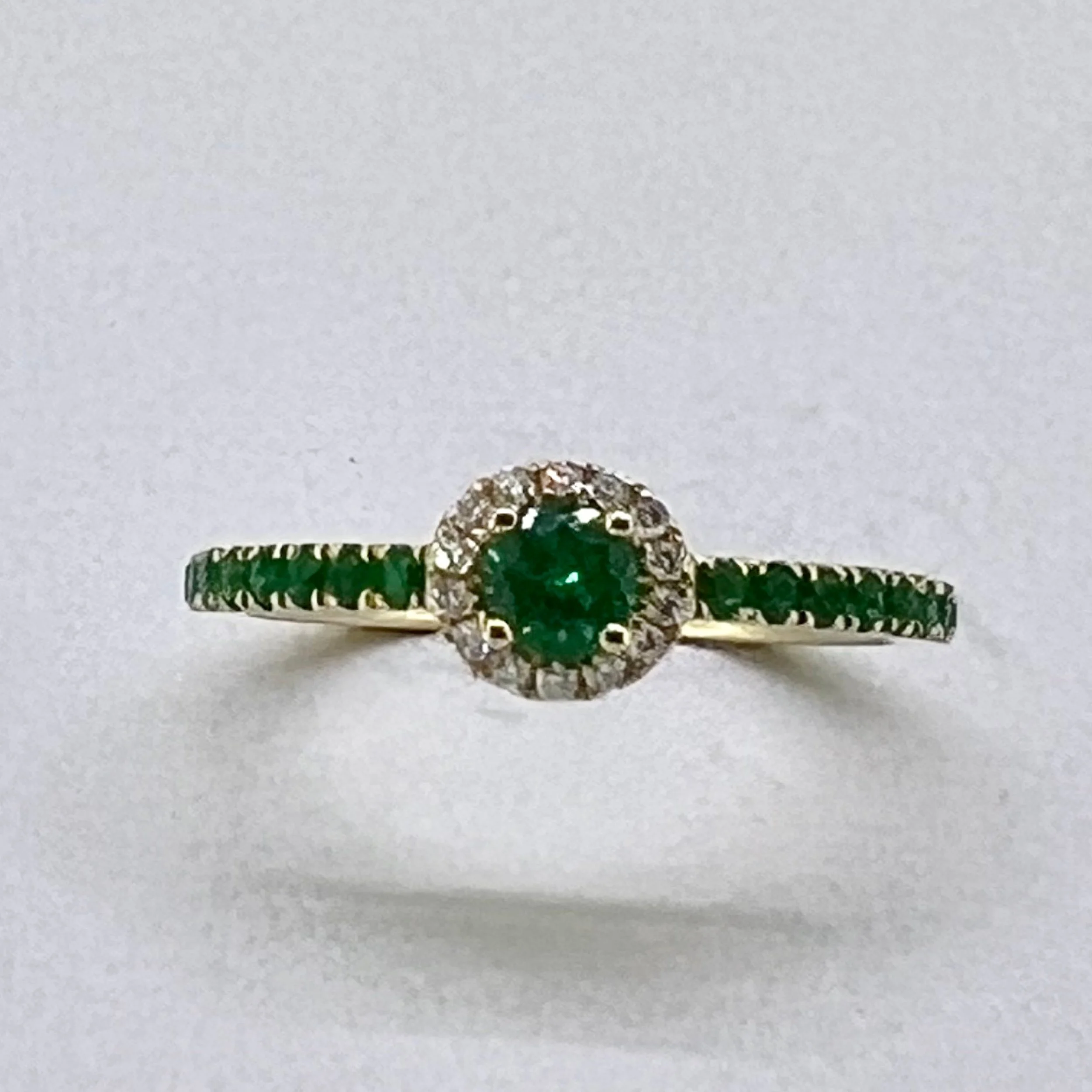 Emerald and Diamond Halo Ring