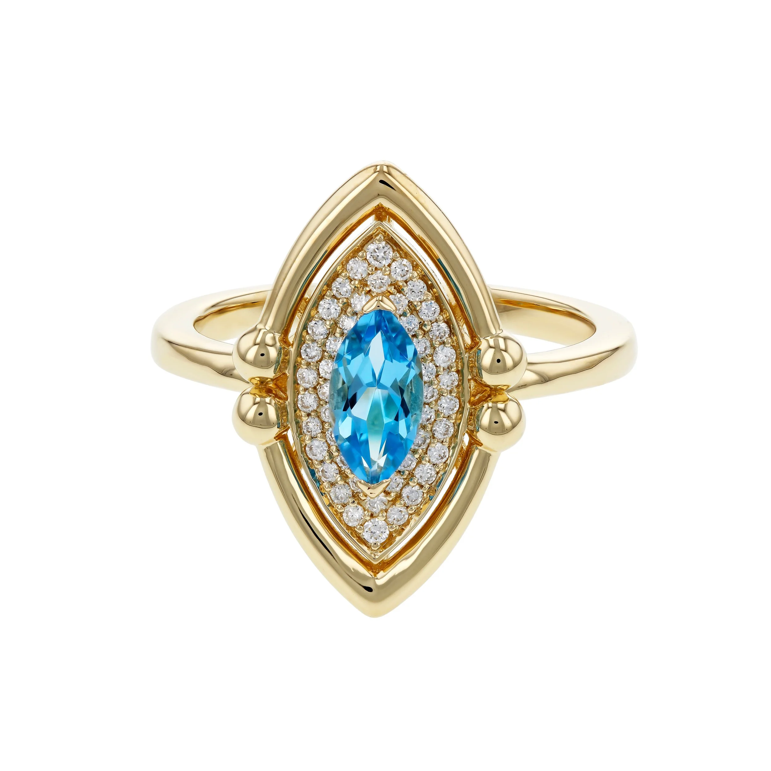 Blue Topaz and Diamond Marquise Shape Ring