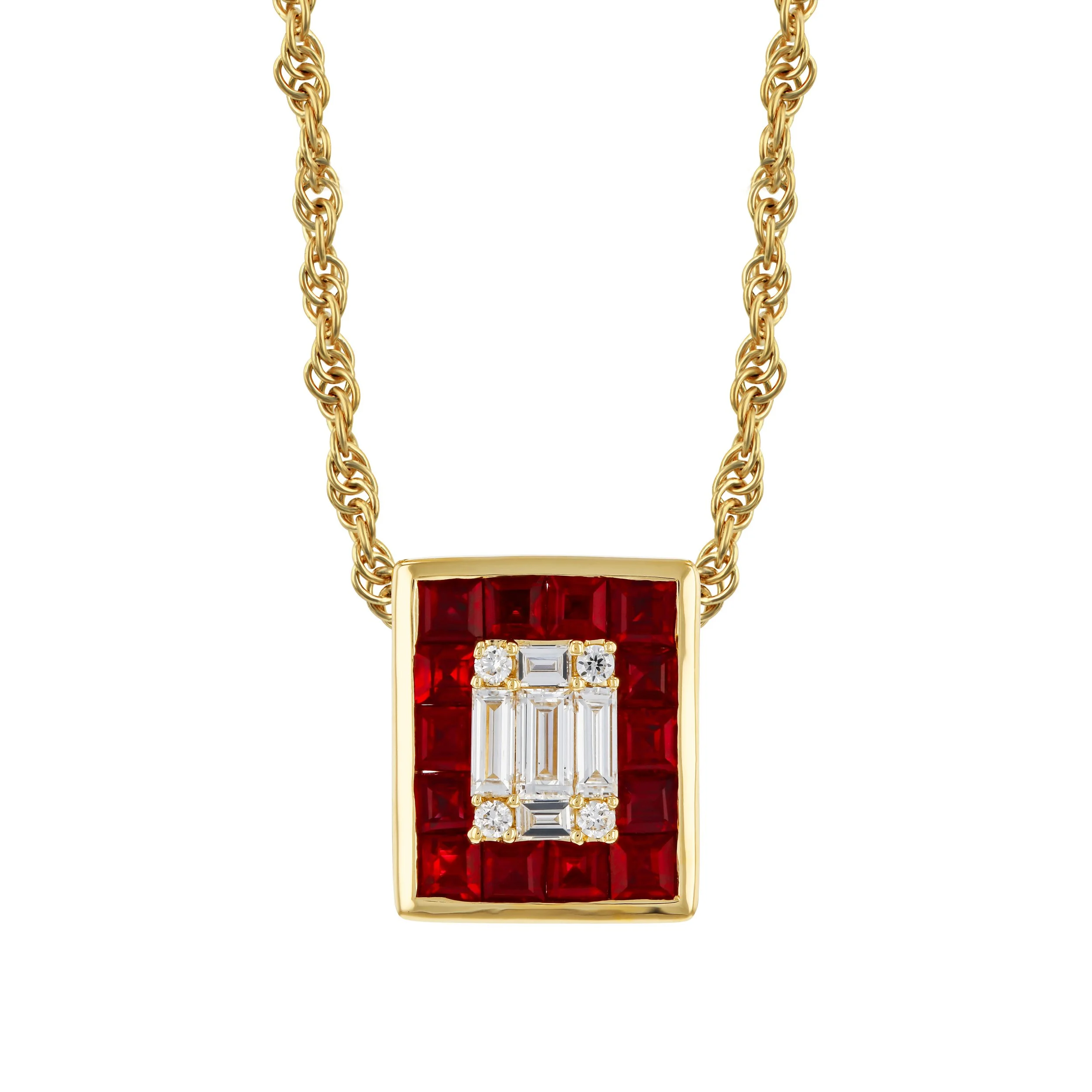 Ruby and Diamond Baguette Pendant