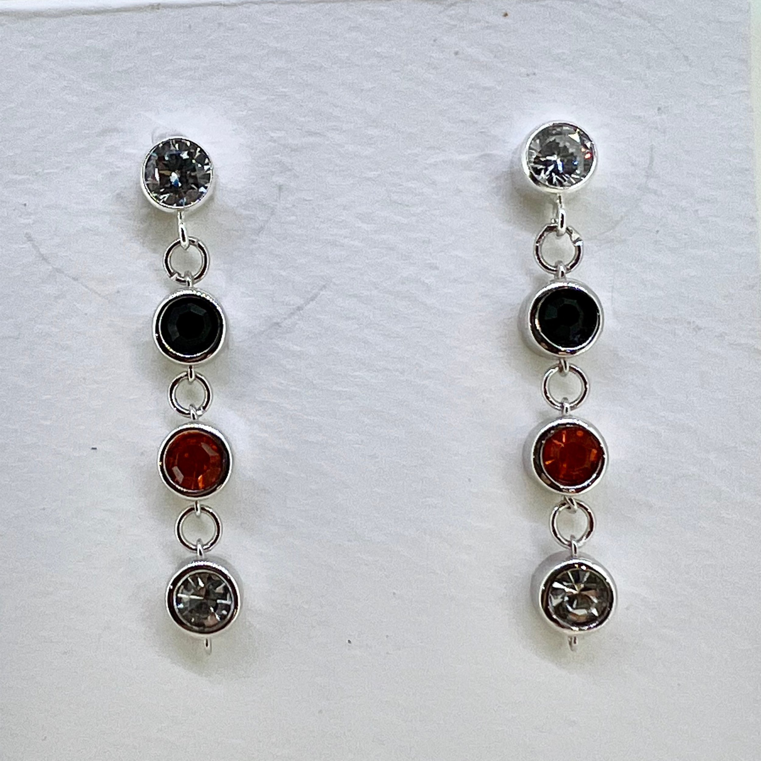Orange, Clear, and Black CZ Dangle Earrings