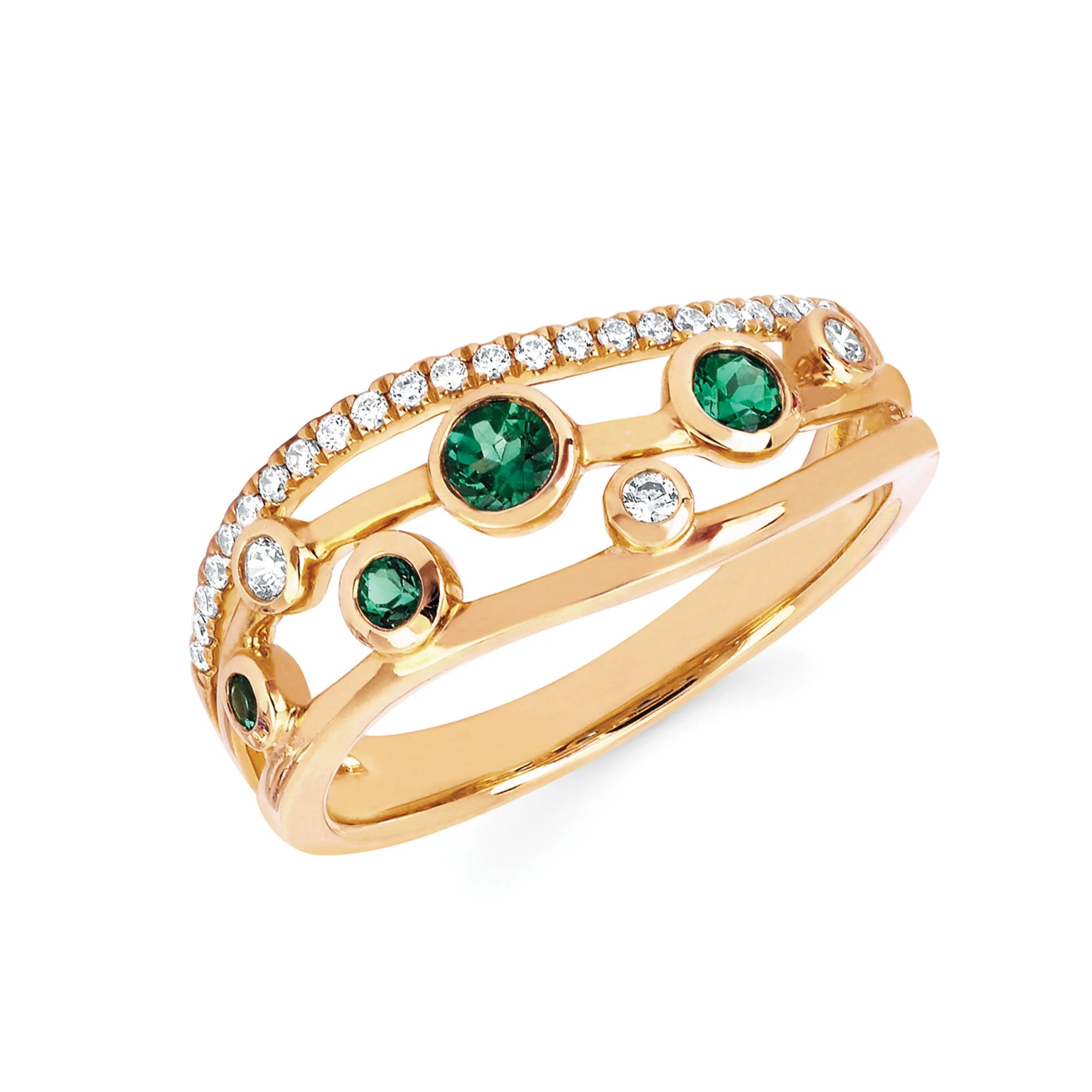 Emerald and Diamond Curving Ring
