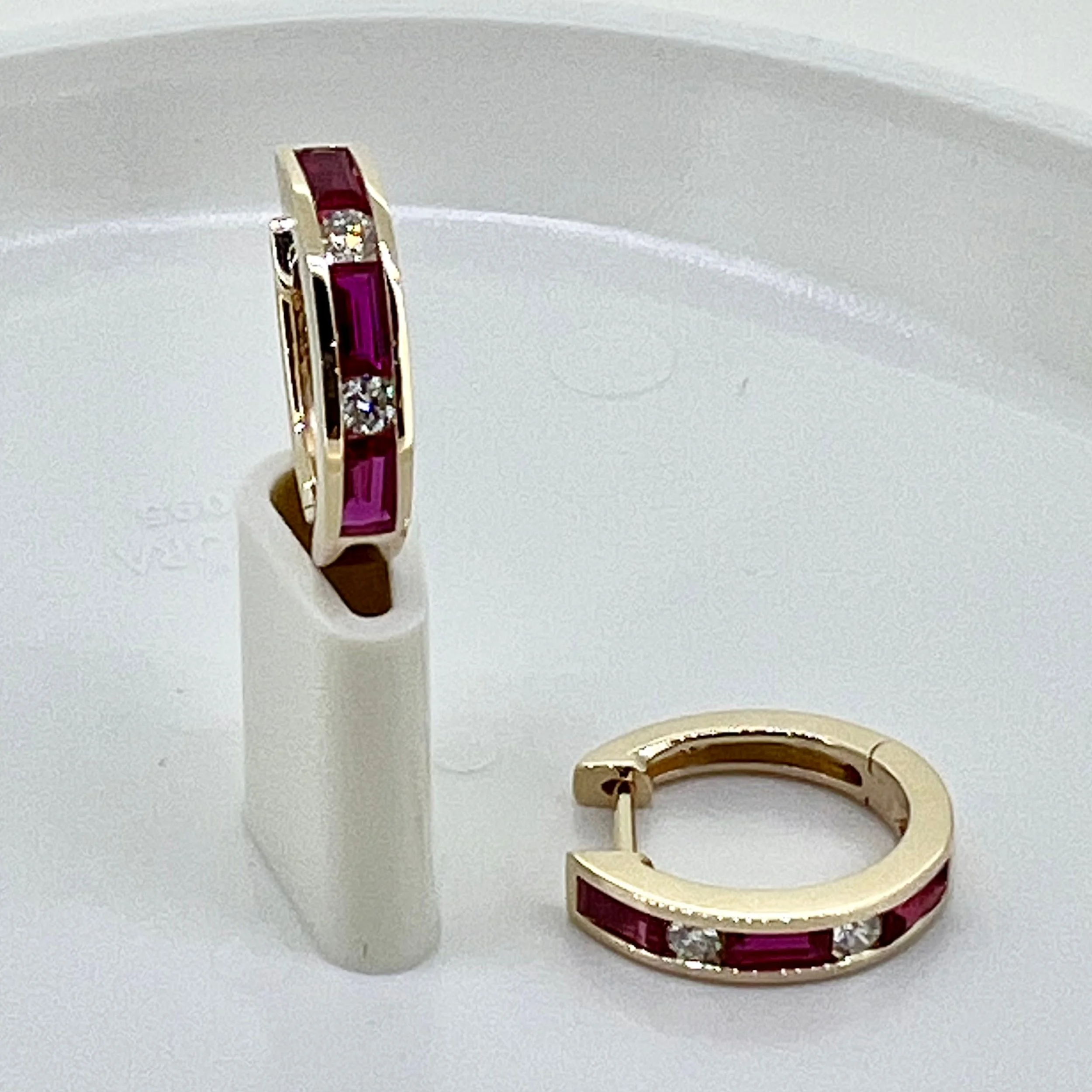 Ruby and Diamond Huggie Earrings