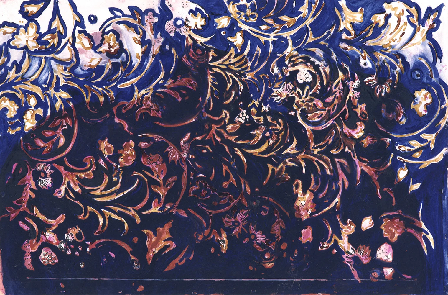 Embellished, 30”x42”, shellac, ink and oil on paper