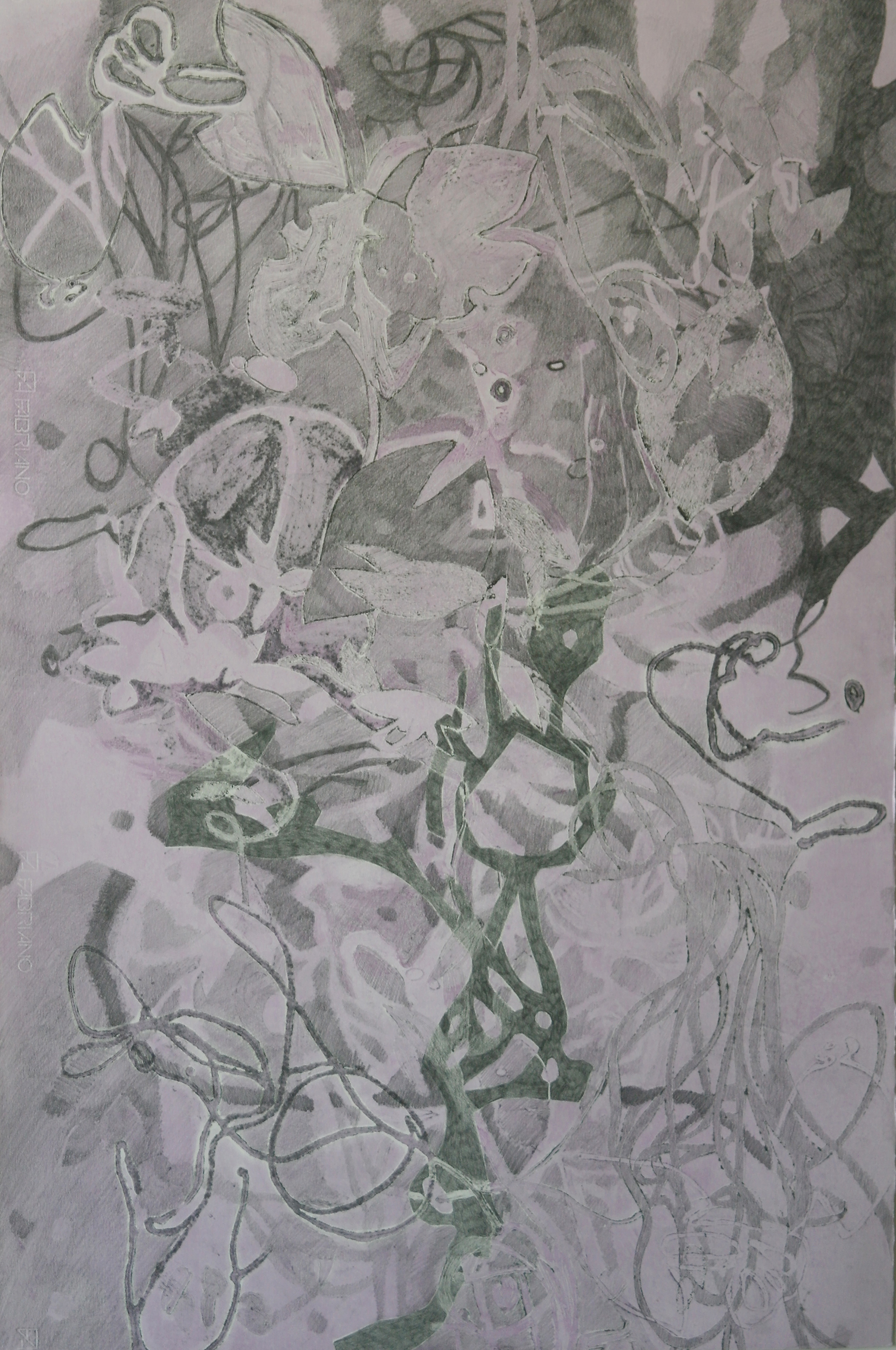 Swamp 2, 30” x 22” Intaglio, relief and graphite hand drawing