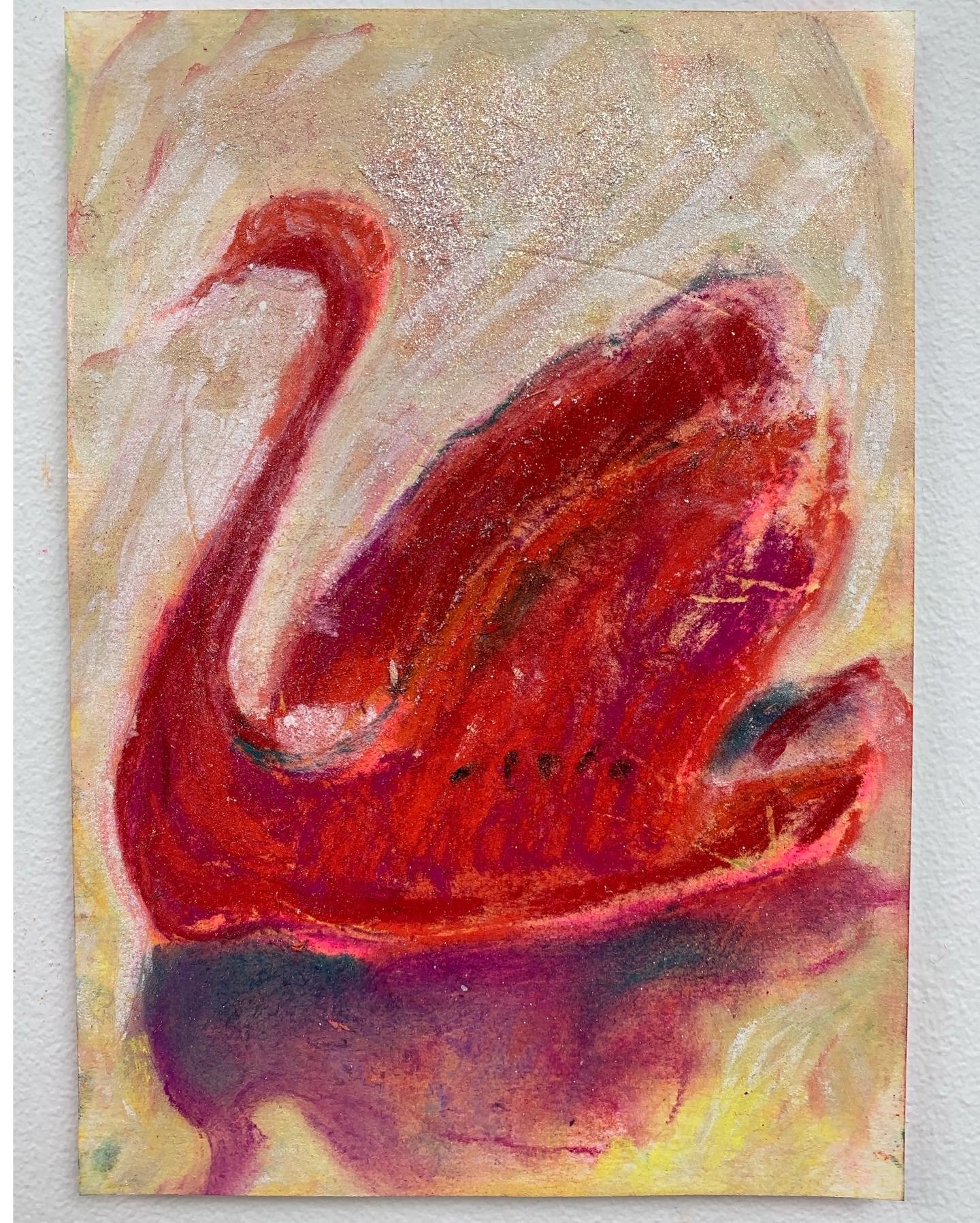  Red Swan Sharpener, 2022  soft pastel, oil pastel, and dry pigment on paper  7 x 5 inches 