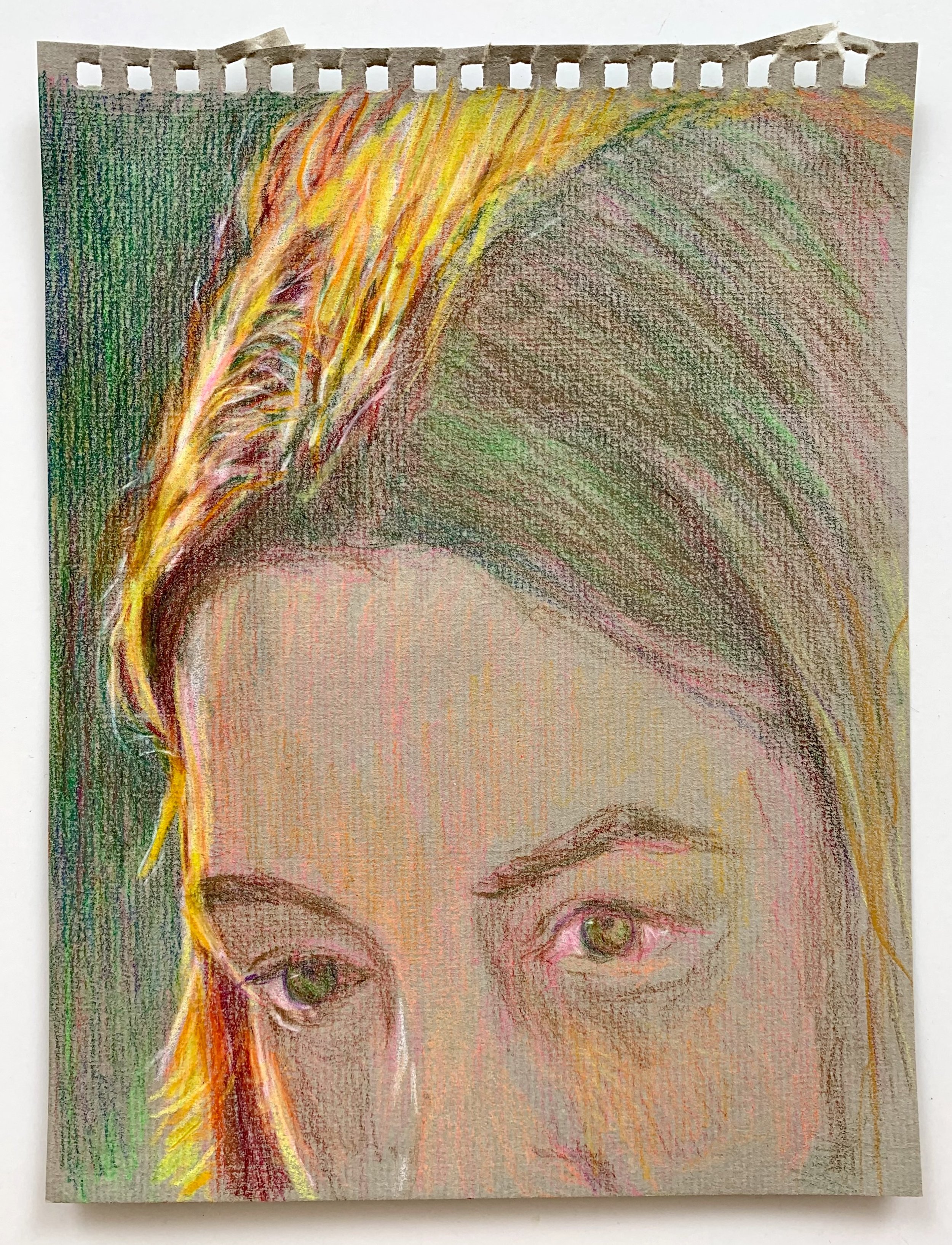  Gaze, 2022  Prismacolor pencil and Caran d’ache crayon on toned paper  20.5 x 15.5 cm 