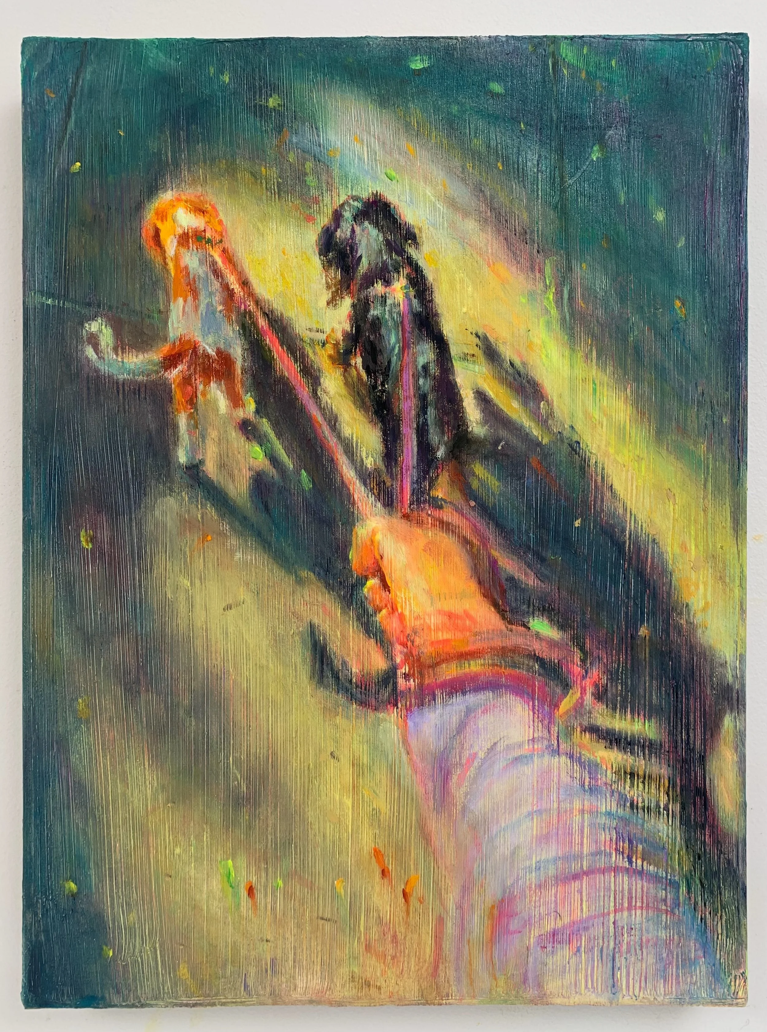 Walking the Puppers , 2022 Oil on linen 16 × 12 inches
