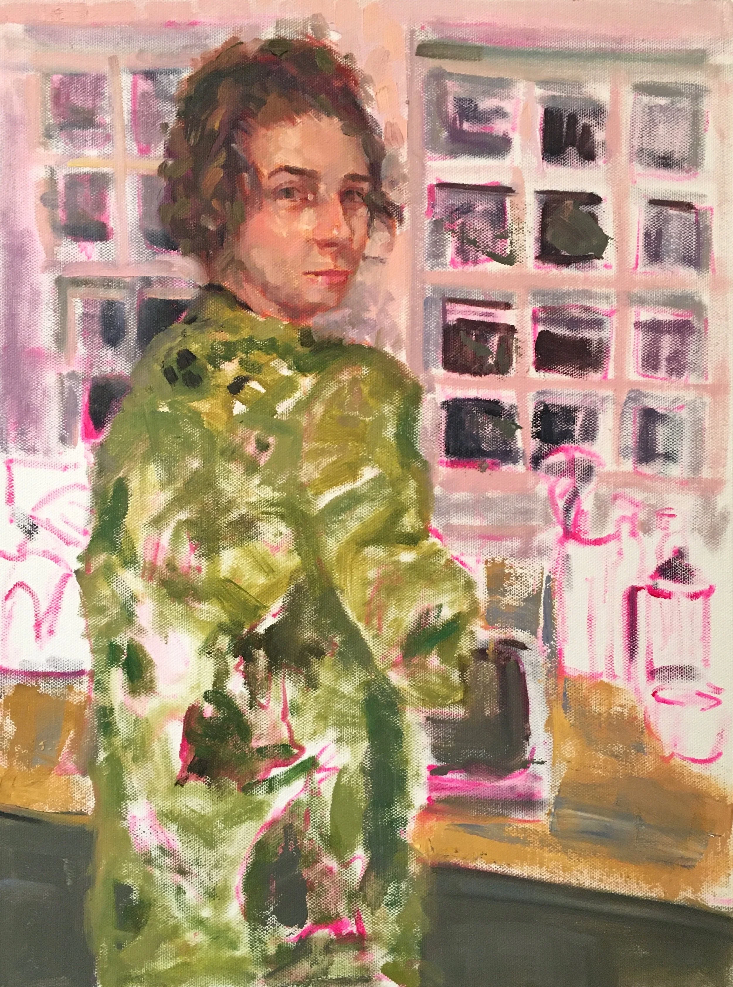 Sarah in the Kitchen , 2020 Oil on linen 16 × 12 inches