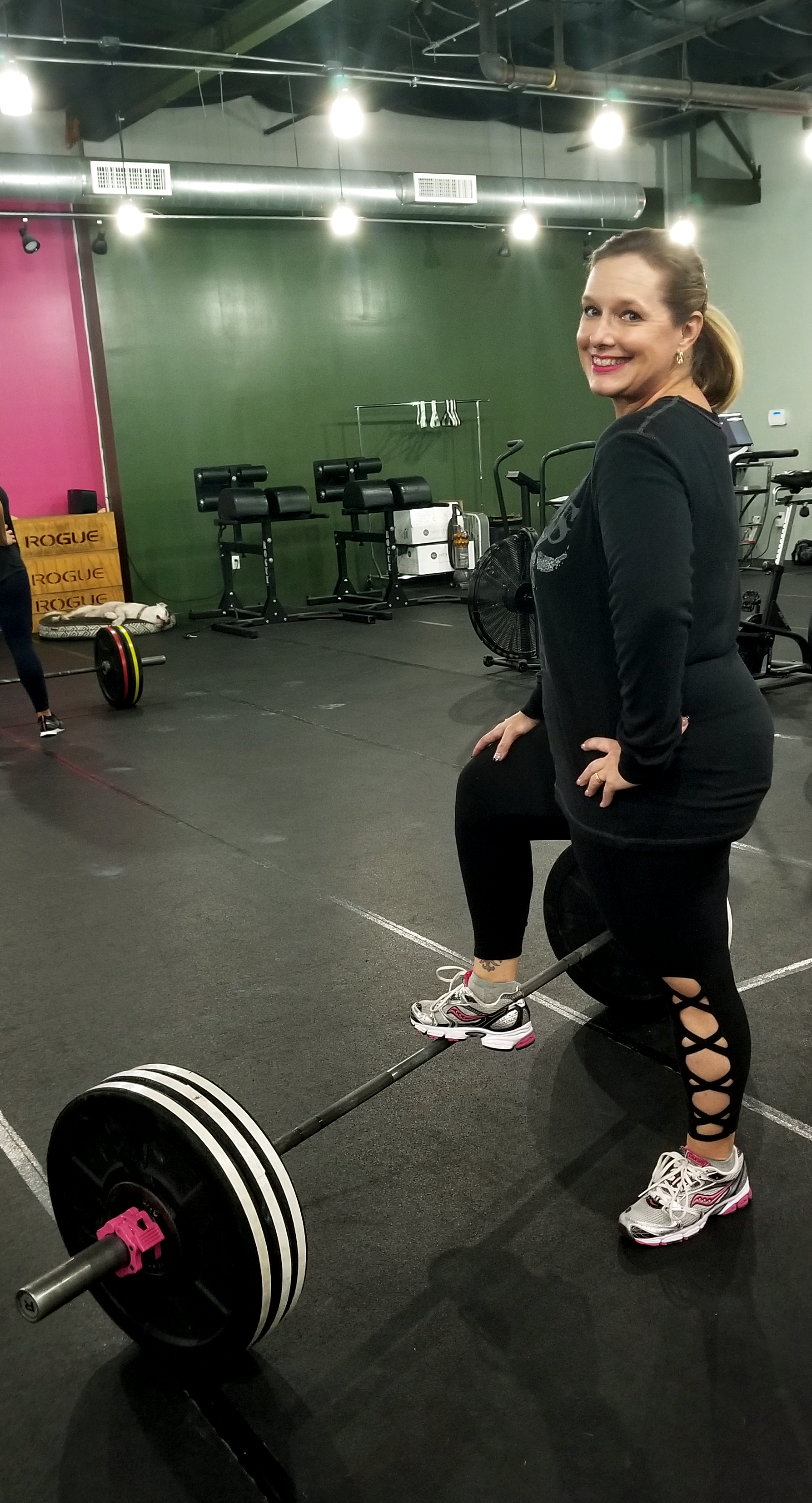 Heather reaching a goal of 100 lb deadlift on 11/26/18! (up from 30 lb on 11/6)