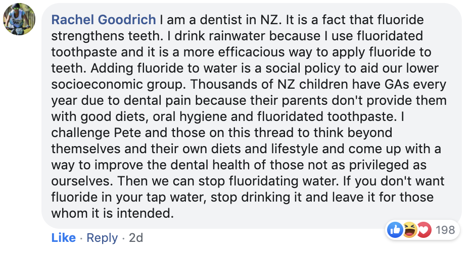 3A. Rachel Goodrich dentist commenting on Pete Evans post