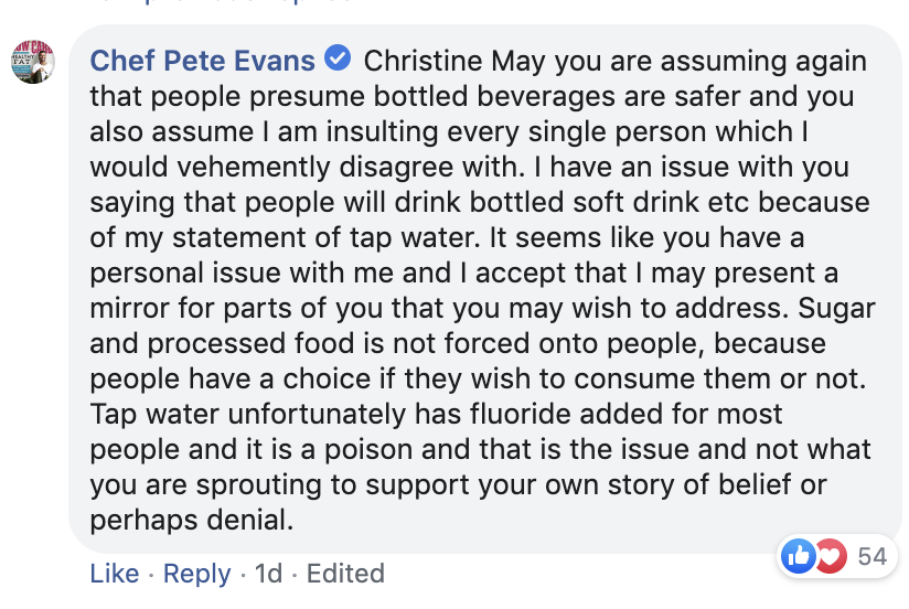 5C. Pete Evans response to Christine’s comment 5A, 5B.