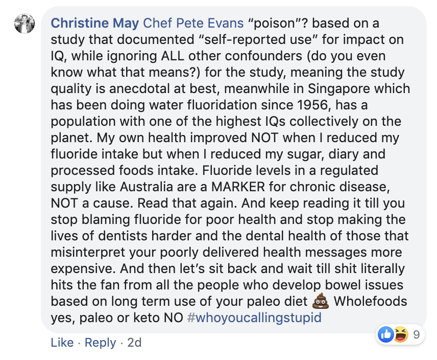 4A. Christine May’s response to Pete Evans comment in Fig. 3B.