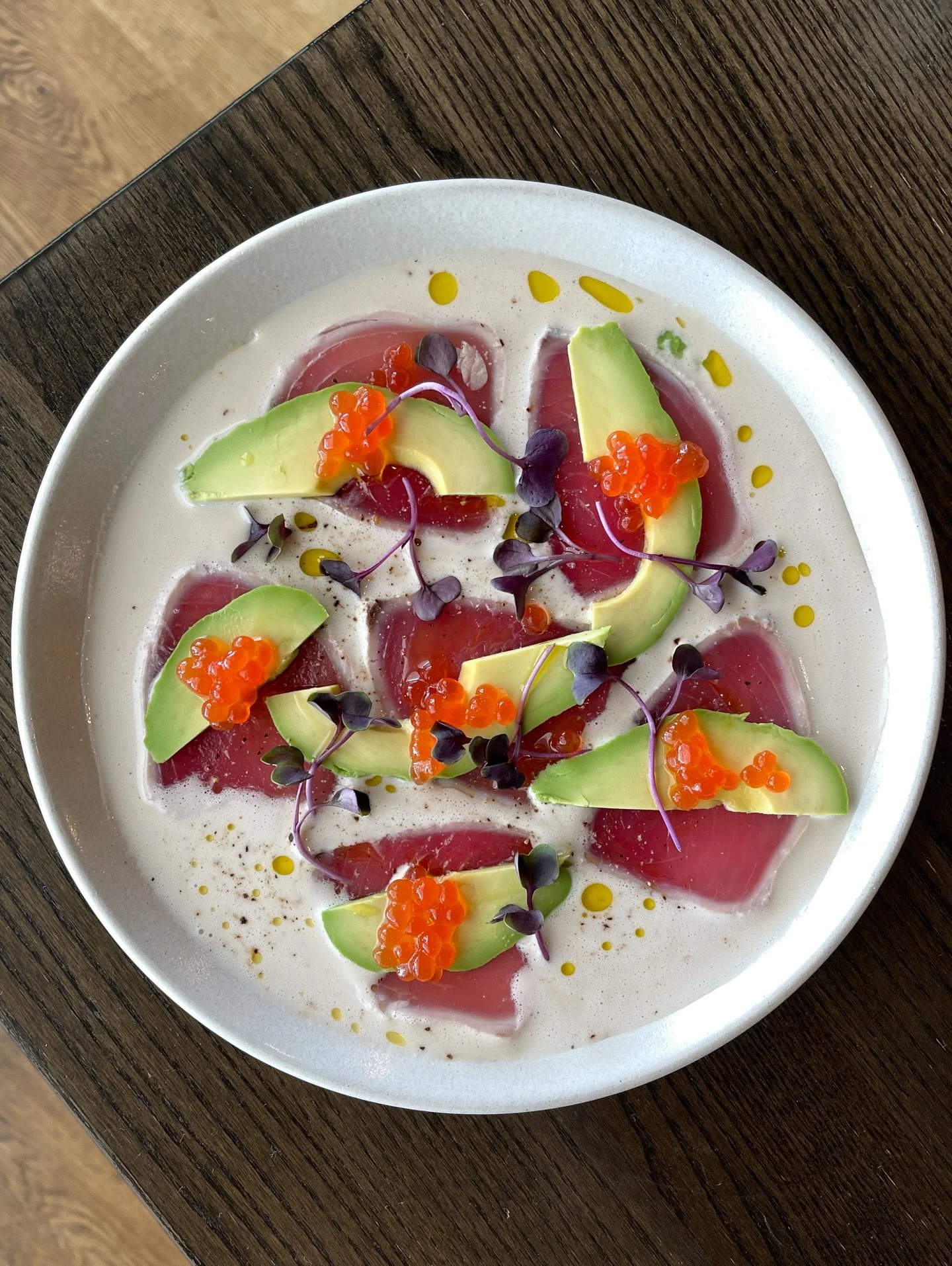 the perfect plate to share 
(or for yourself, we won&rsquo;t judge)

hay smoked market fish,
avocado,
cashew cream,
salmon roe
