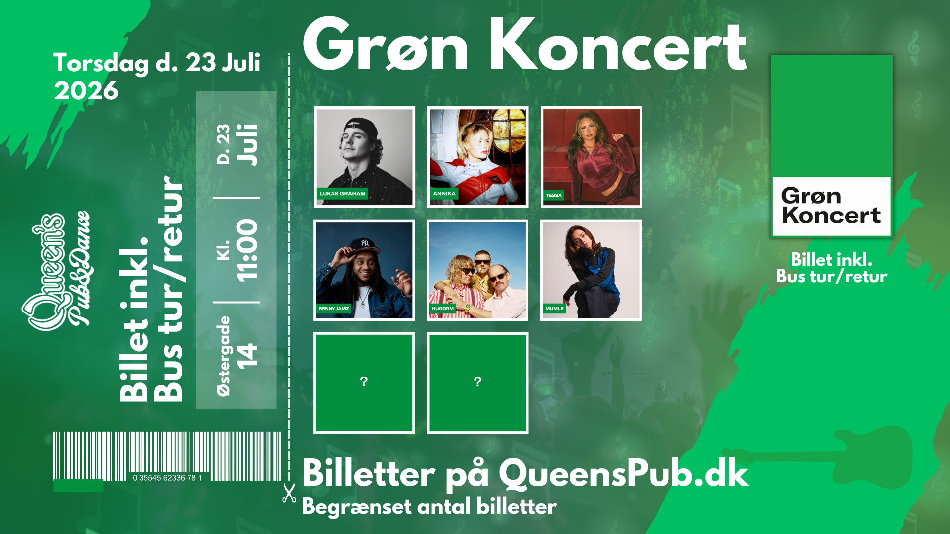 Grøn Koncert 2026 tur/retur + Afterparty