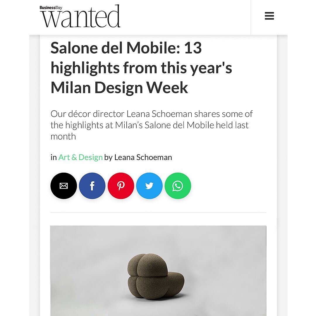 Thrilled to be selected amongst the highlights from this year&rsquo;s Milan Design Week by the award-winning luxury lifestyle magazine, Wanted online alongside some of our favorite brands! 
&bull;
&bull;
&bull;
https://www.wantedonline.co.za/art-desi