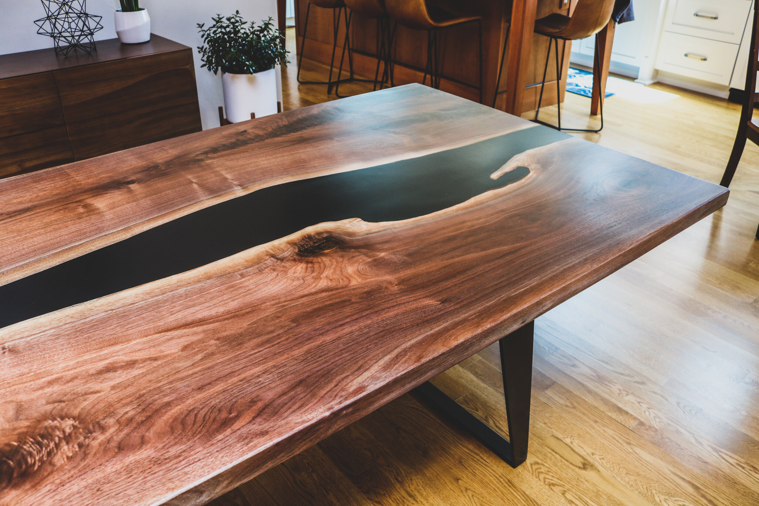 Handcrafted Black Epoxy and Walnut Resin Tables Custom Dining