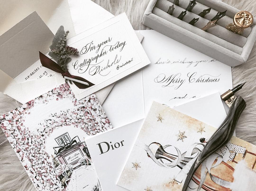 Dior - Christmas Calligraphy on Cards