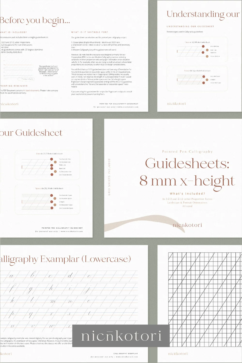 Printable) Calligraphy Guide sheets: 8mm | 57 degrees slant — nicnkotori