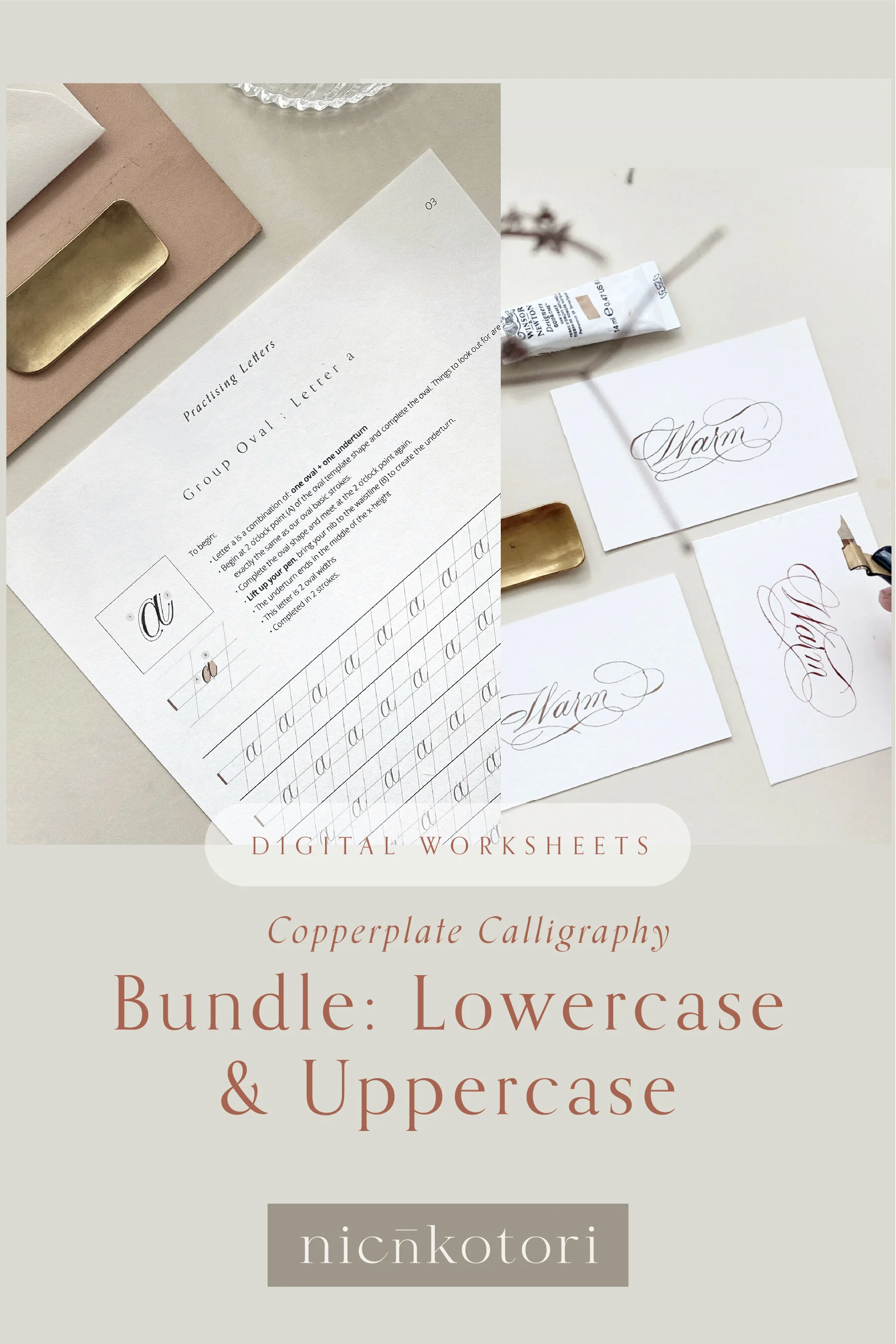 (Value Bundle) COPPERPLATE CALLIGRAPHY | Lowercase and Uppercase | 135-page Study Guide &amp; Workbook