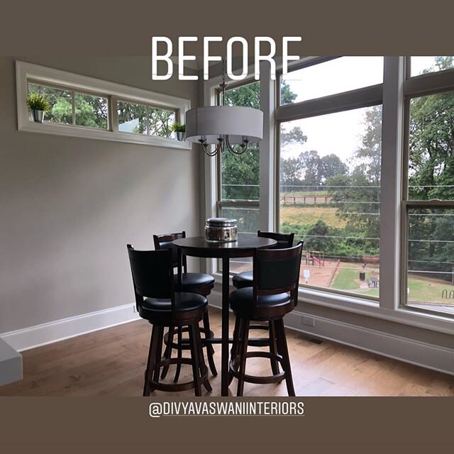 We all love a good #beforeandafter! My sweet clients texted me a picture of their newly assembled dining table and it&rsquo;s such a beauty! We had a custom built banquette, added some wide planks to the wall, and a touch of modern lights. Next up: c